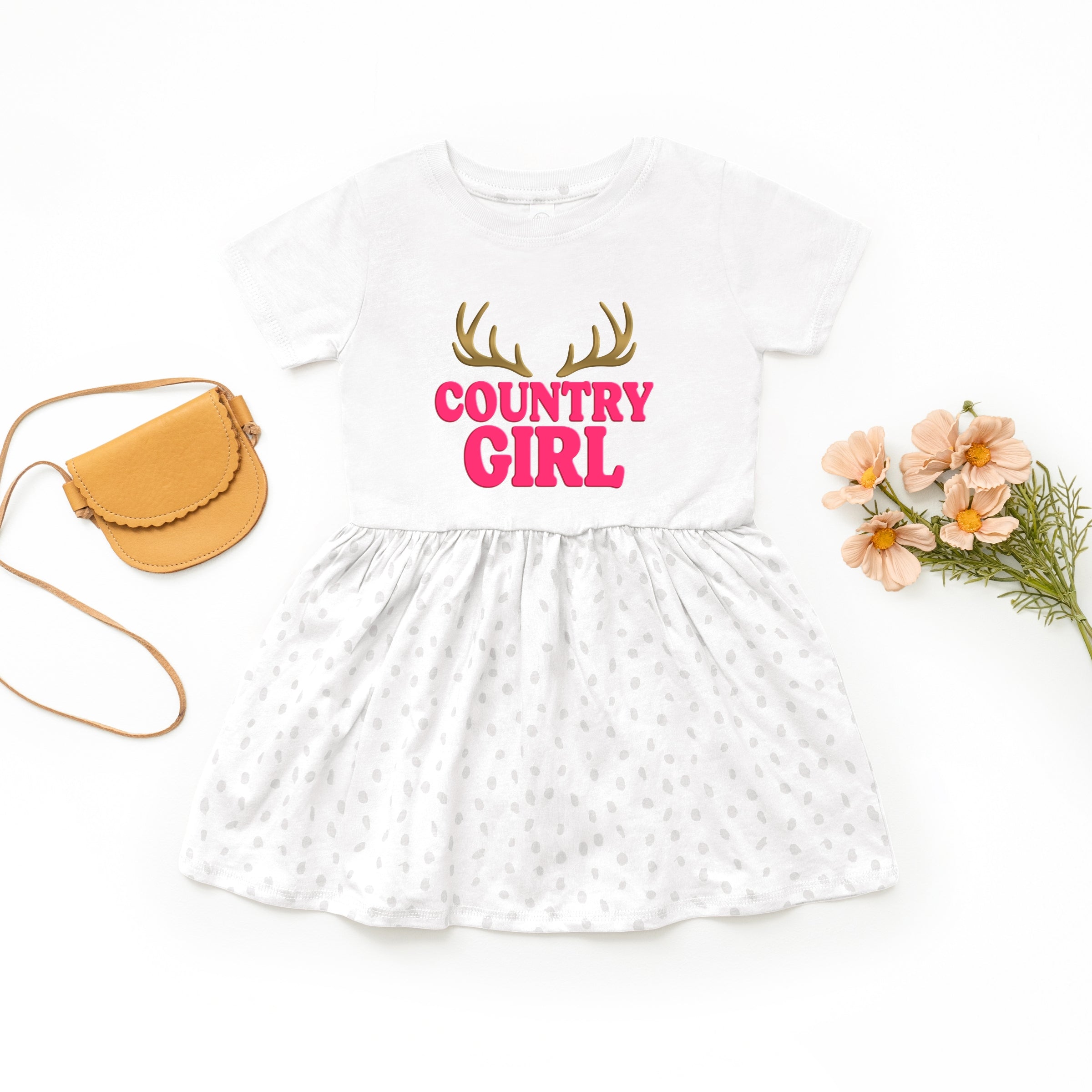 Country Girl Antlers Puff Print - Toddler Graphic Dress