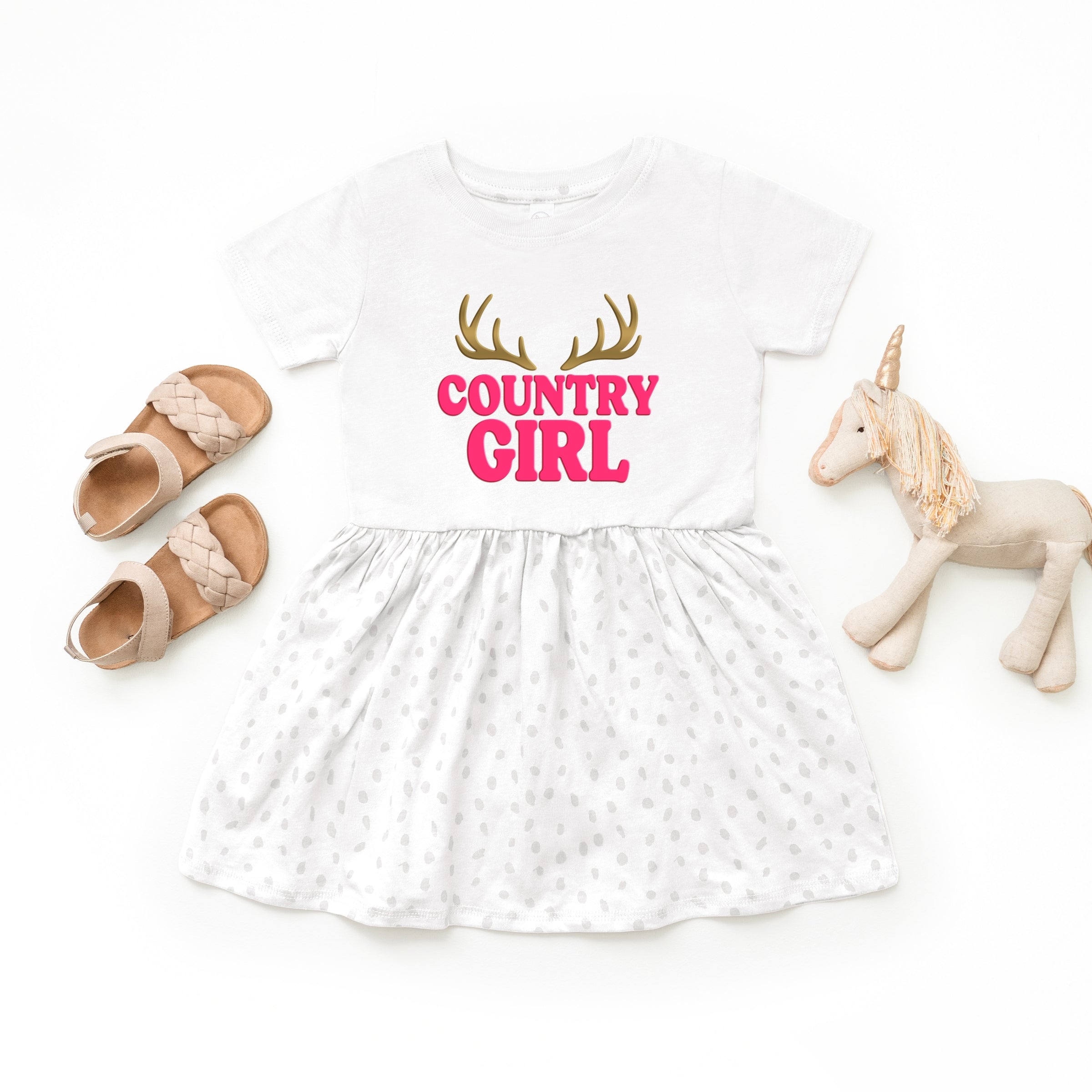 Country Girl Antlers Puff Print - Toddler Graphic Dress