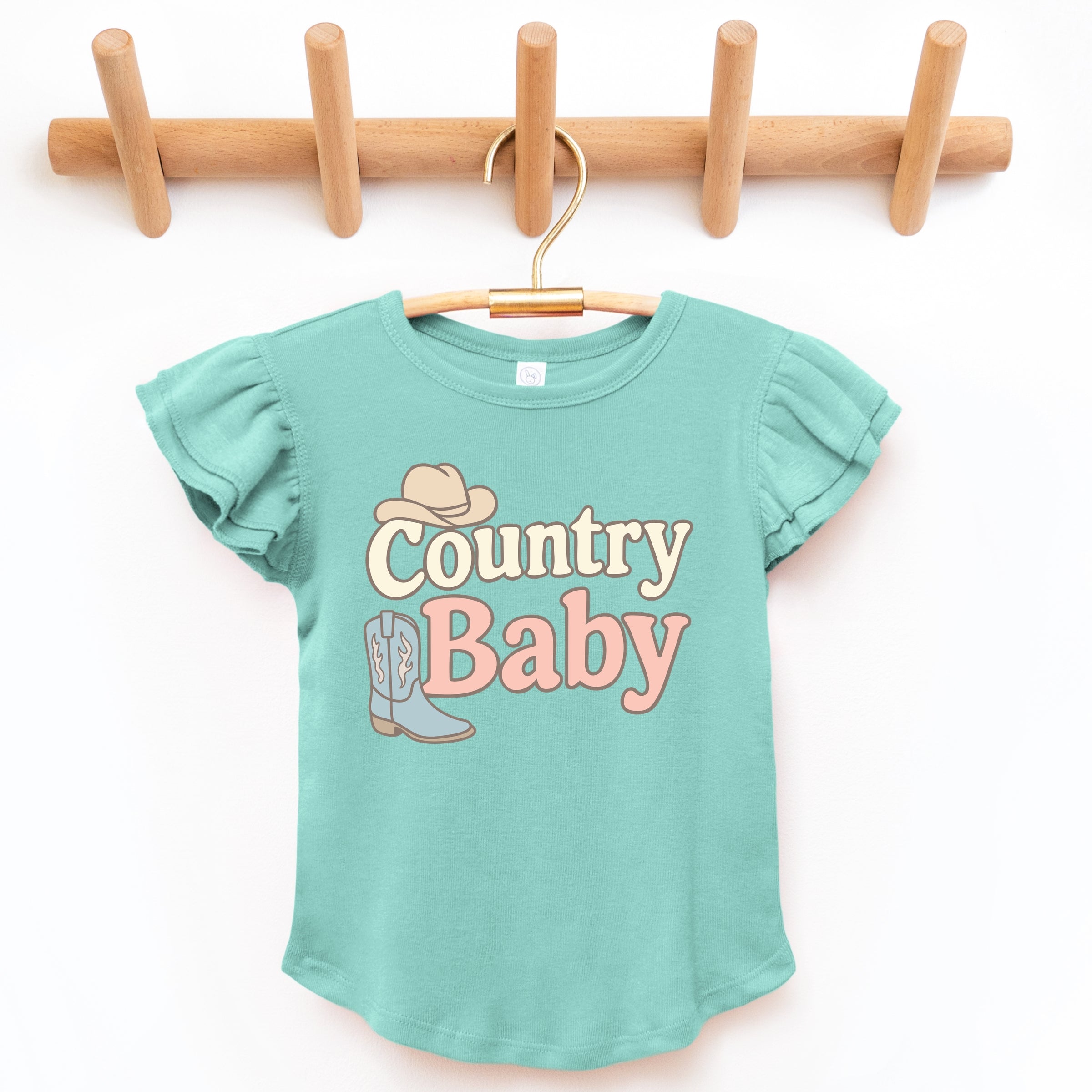 Country Baby Outline Pastel - Flutter Sleeve Graphic T-Shirt