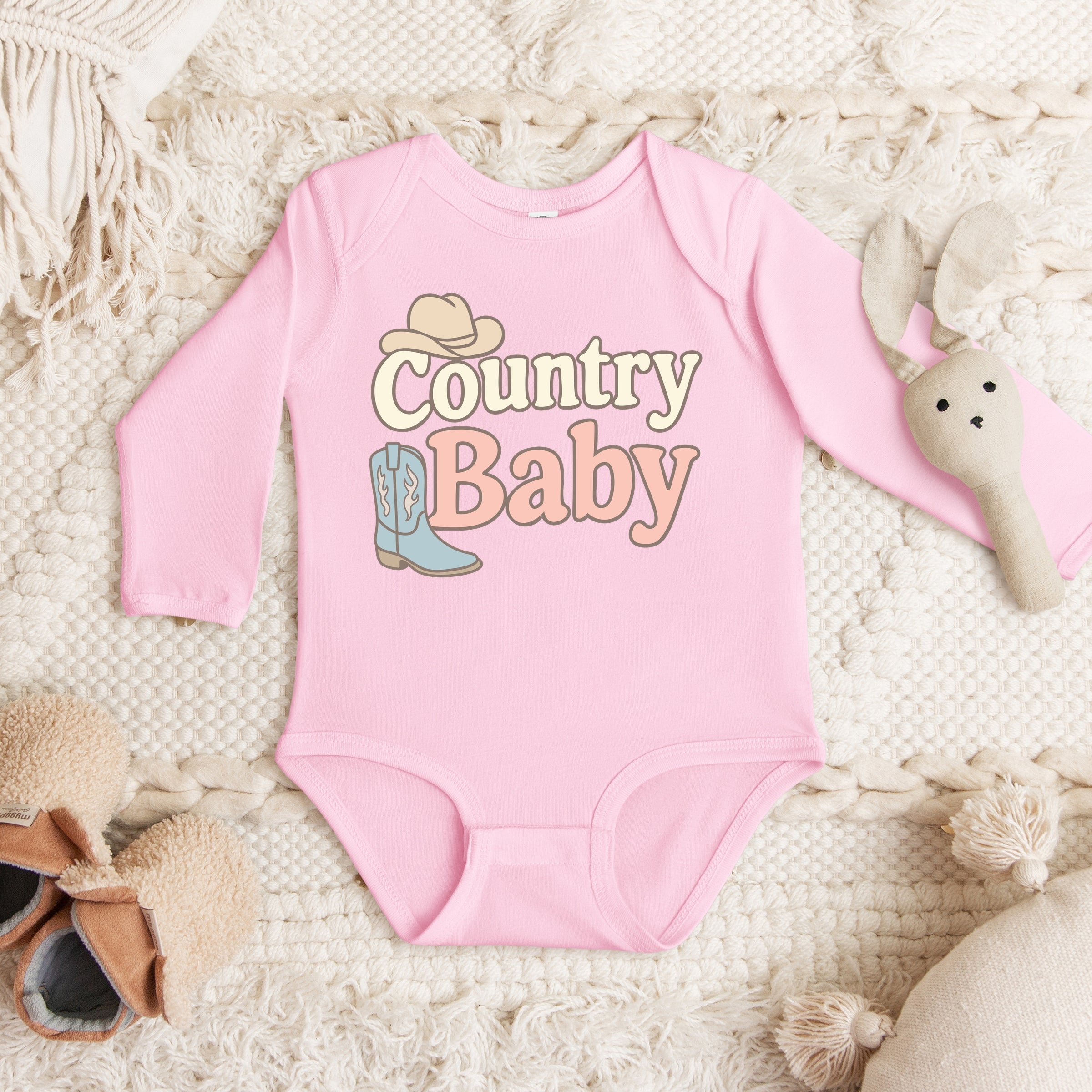 Country Baby Outline Pastel - Baby Long Sleeve Bodysuit