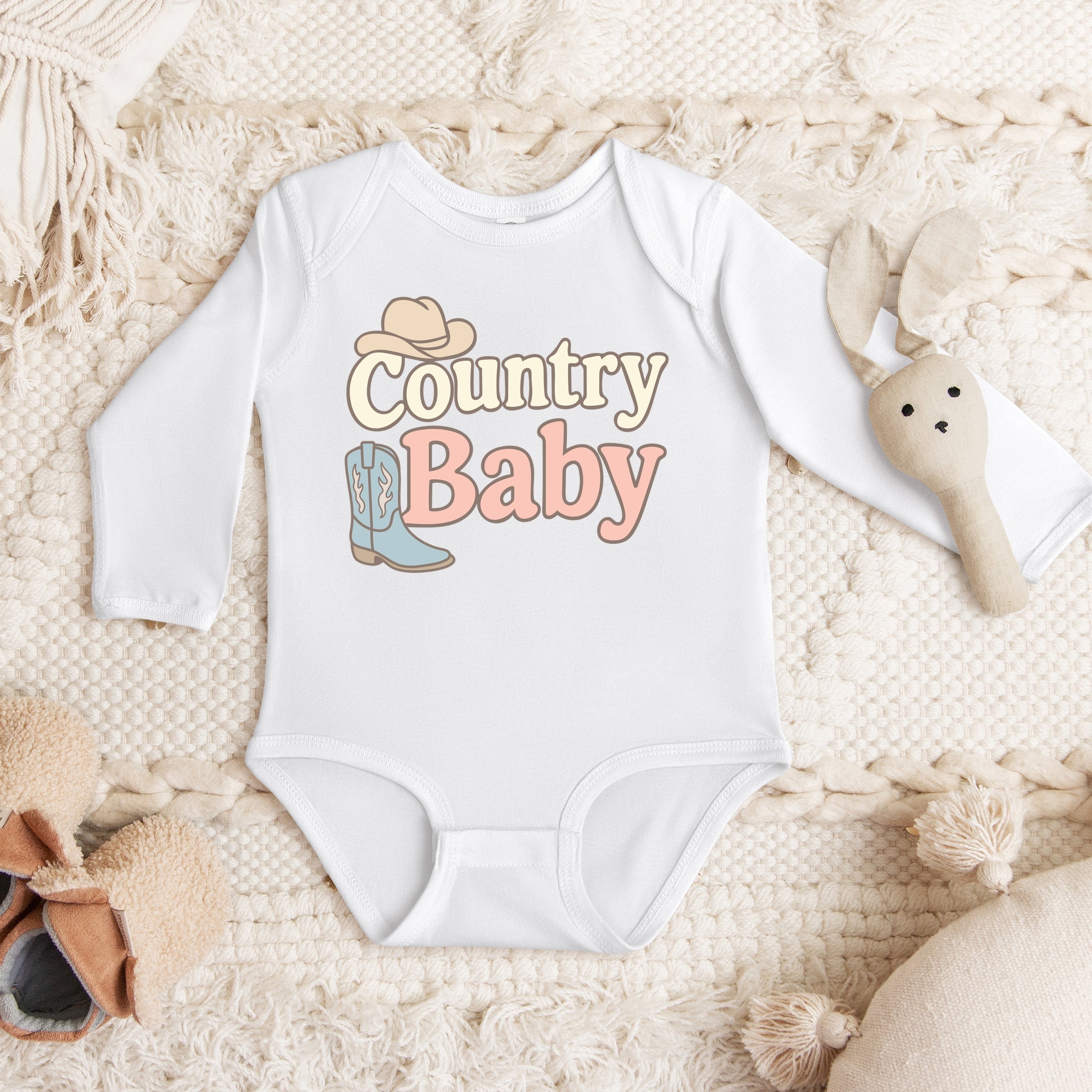 Country Baby Outline Pastel - Baby Long Sleeve Bodysuit