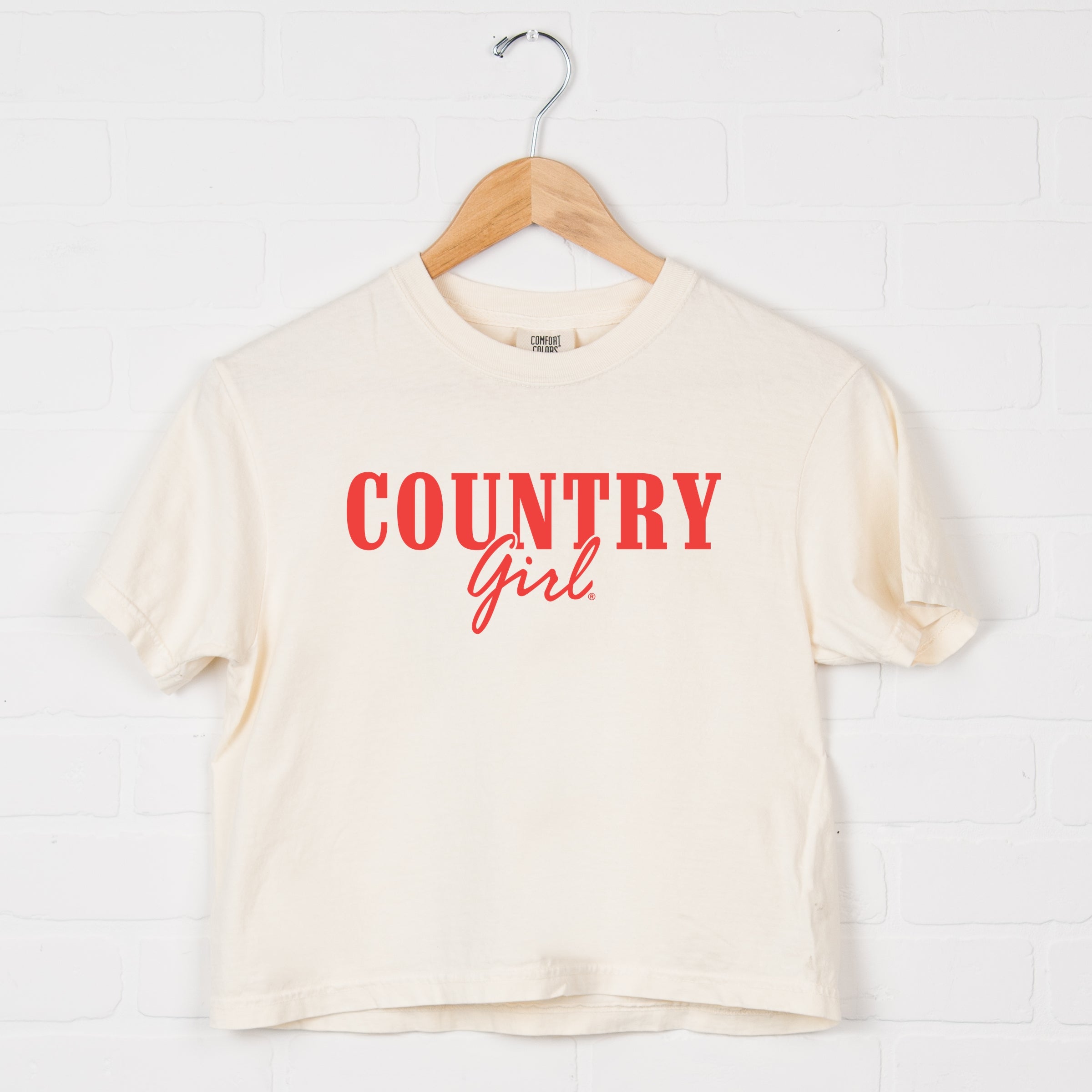 Country Girl Puff Print - Womens Boxy Crop Top Graphic T-Shirt