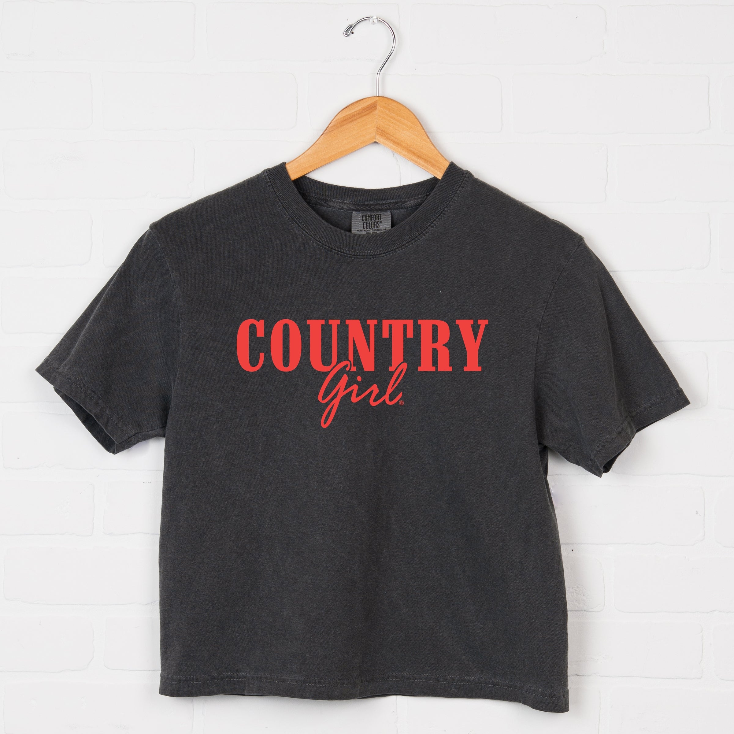 Country Girl Puff Print - Womens Boxy Crop Top Graphic T-Shirt