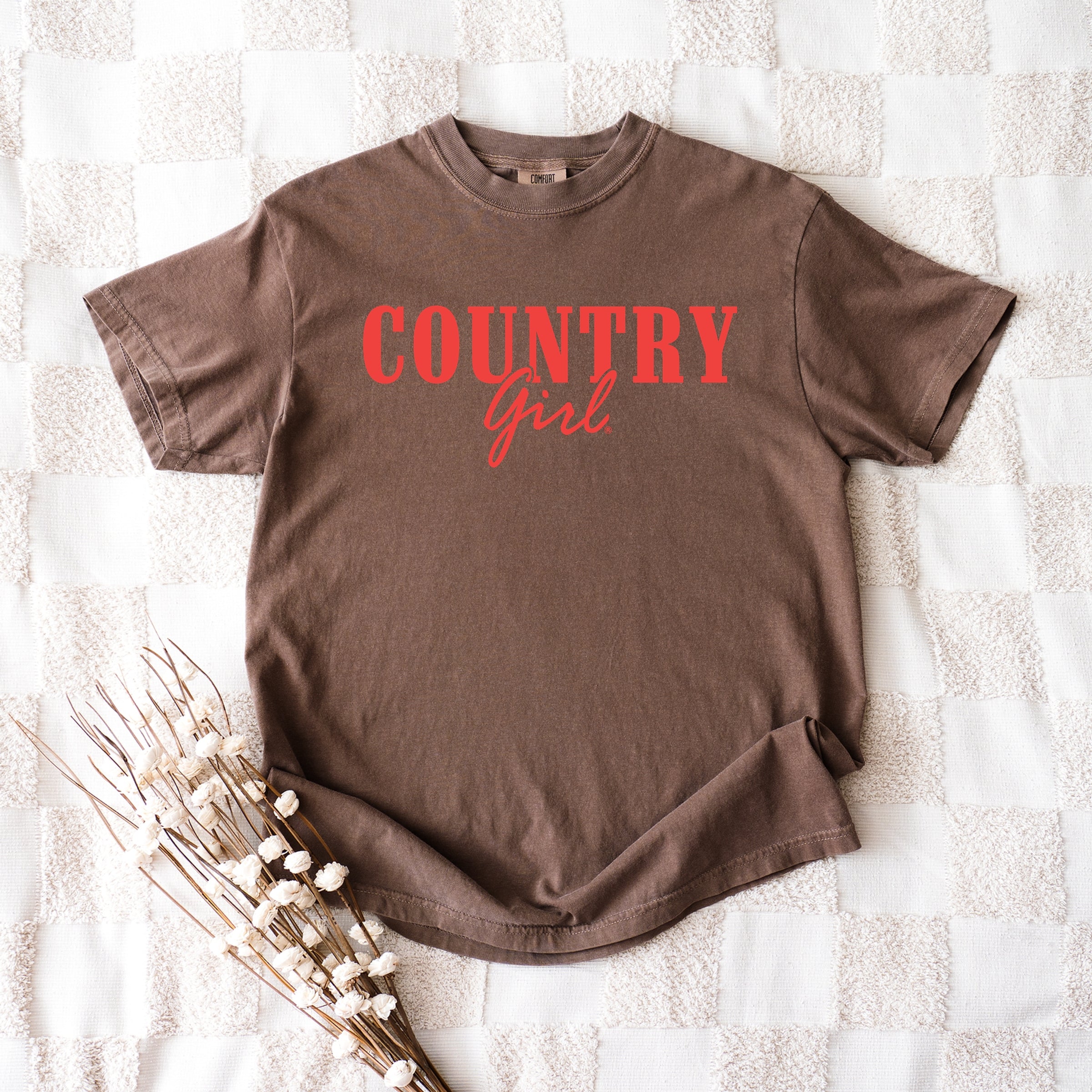 Country Girl Puff Print - Womens Garment Dyed Graphic T-Shirt