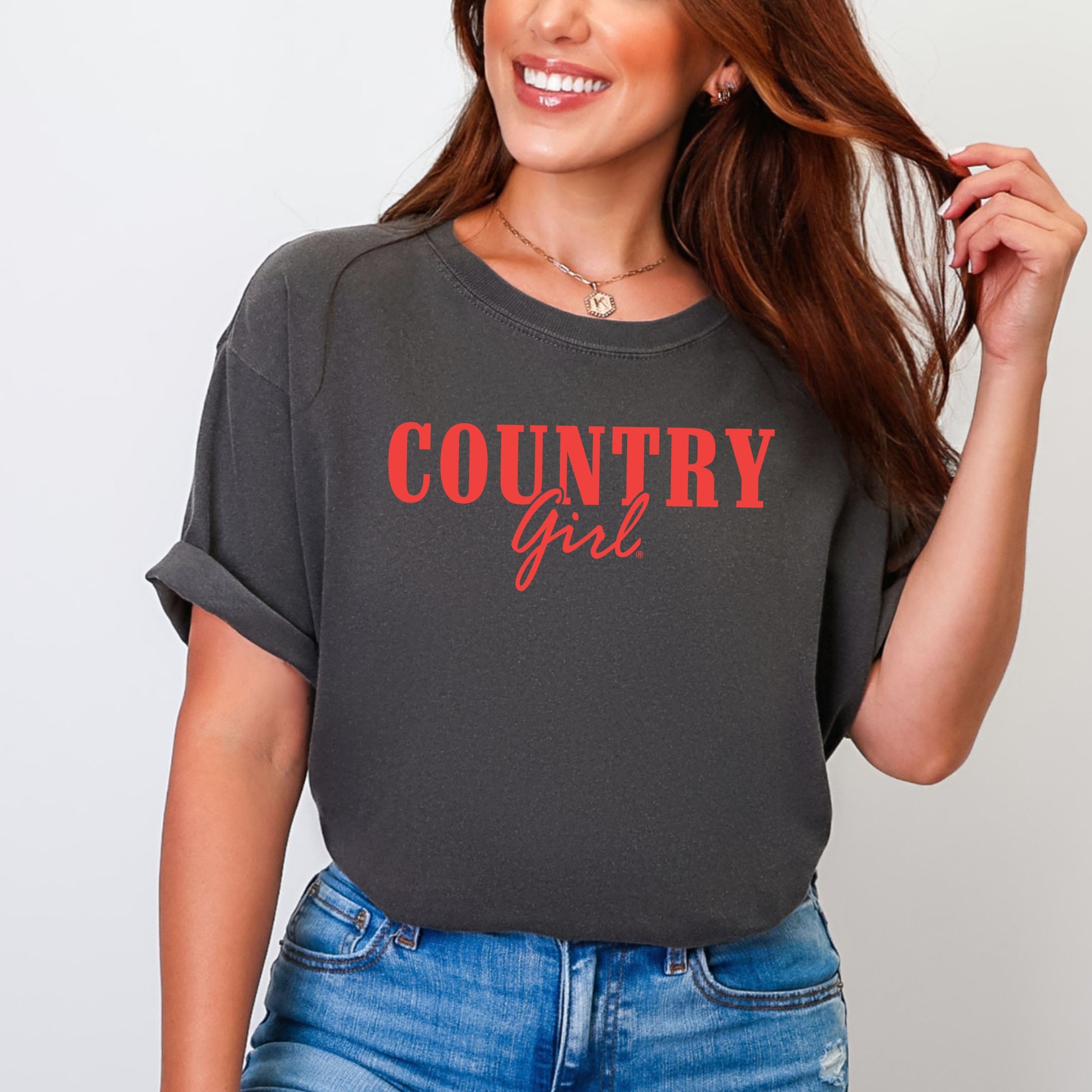 Country Girl Puff Print - Womens Garment Dyed Graphic T-Shirt