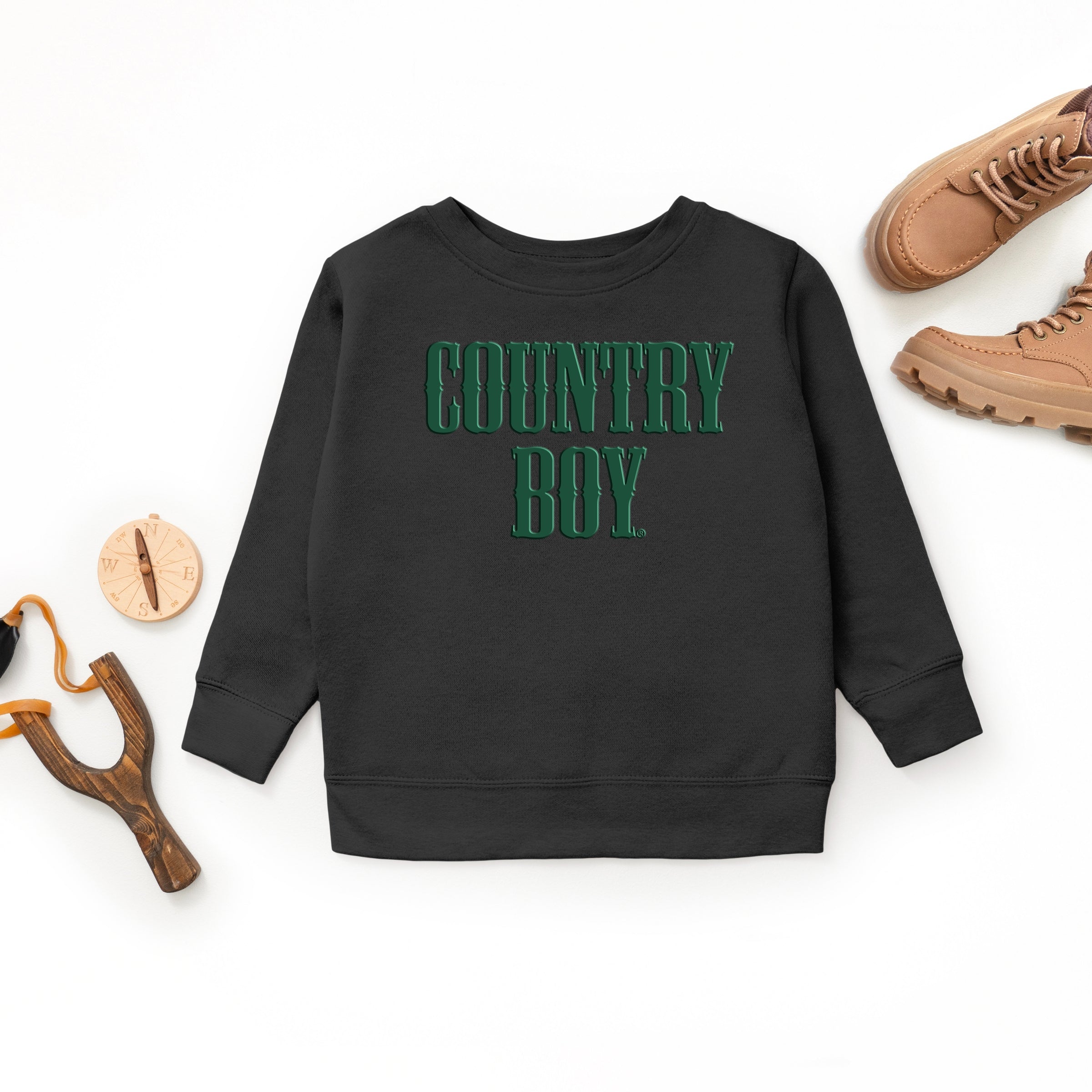 Country Boy Puff Print - Toddler Graphic Sweatshirt and Youth Graphic Sweatshirt