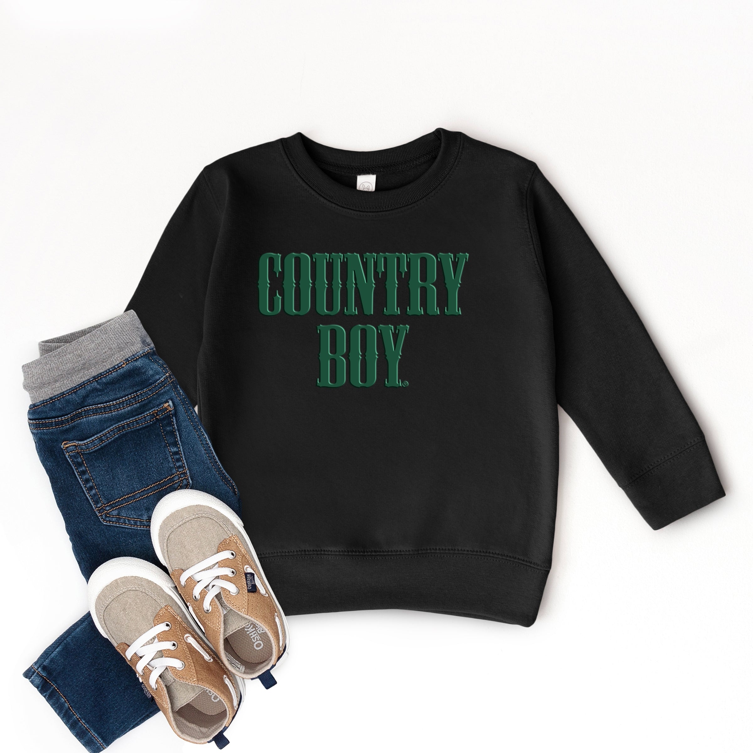 Country Boy Puff Print - Toddler Graphic Sweatshirt and Youth Graphic Sweatshirt