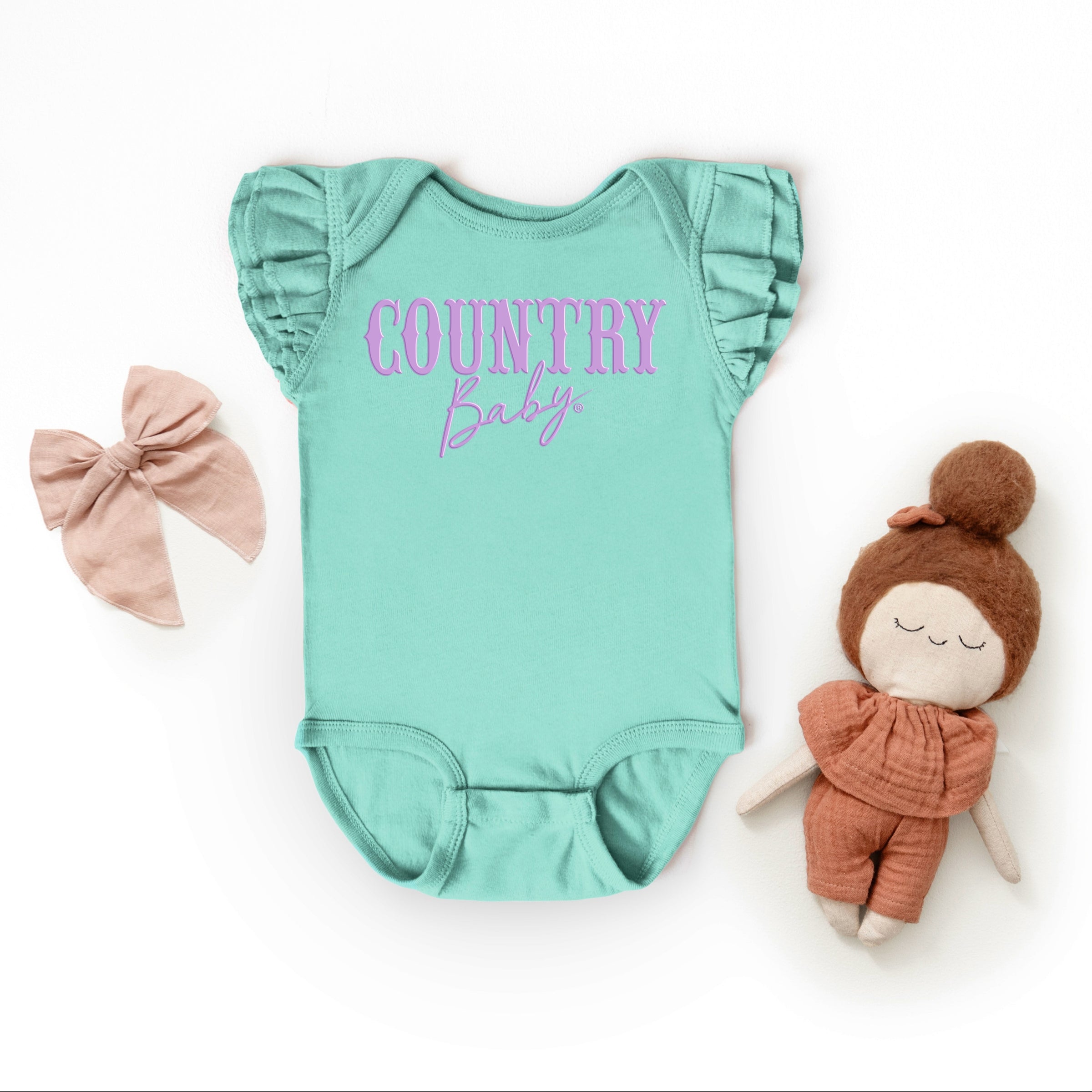 Country Baby Puff Print - Baby Flutter Sleeve Bodysuit