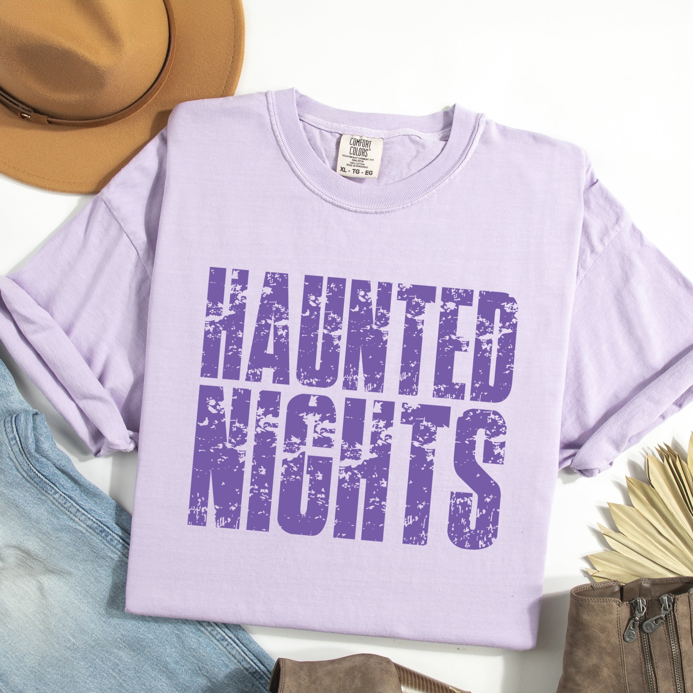 Haunted Nights Block Distressed - Women's Garment Dyed Graphic T-Shirt