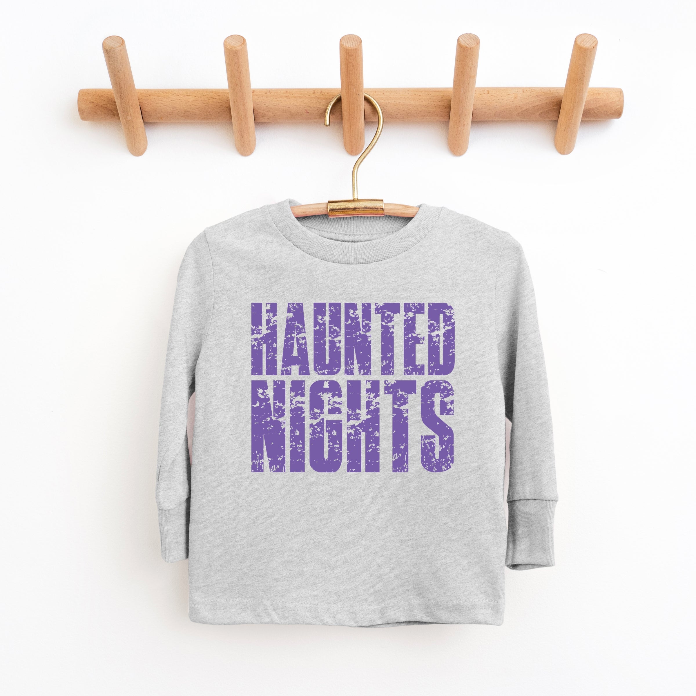 Haunted Nights Block Distressed - Youth Long Sleeve Graphic T-Shirt