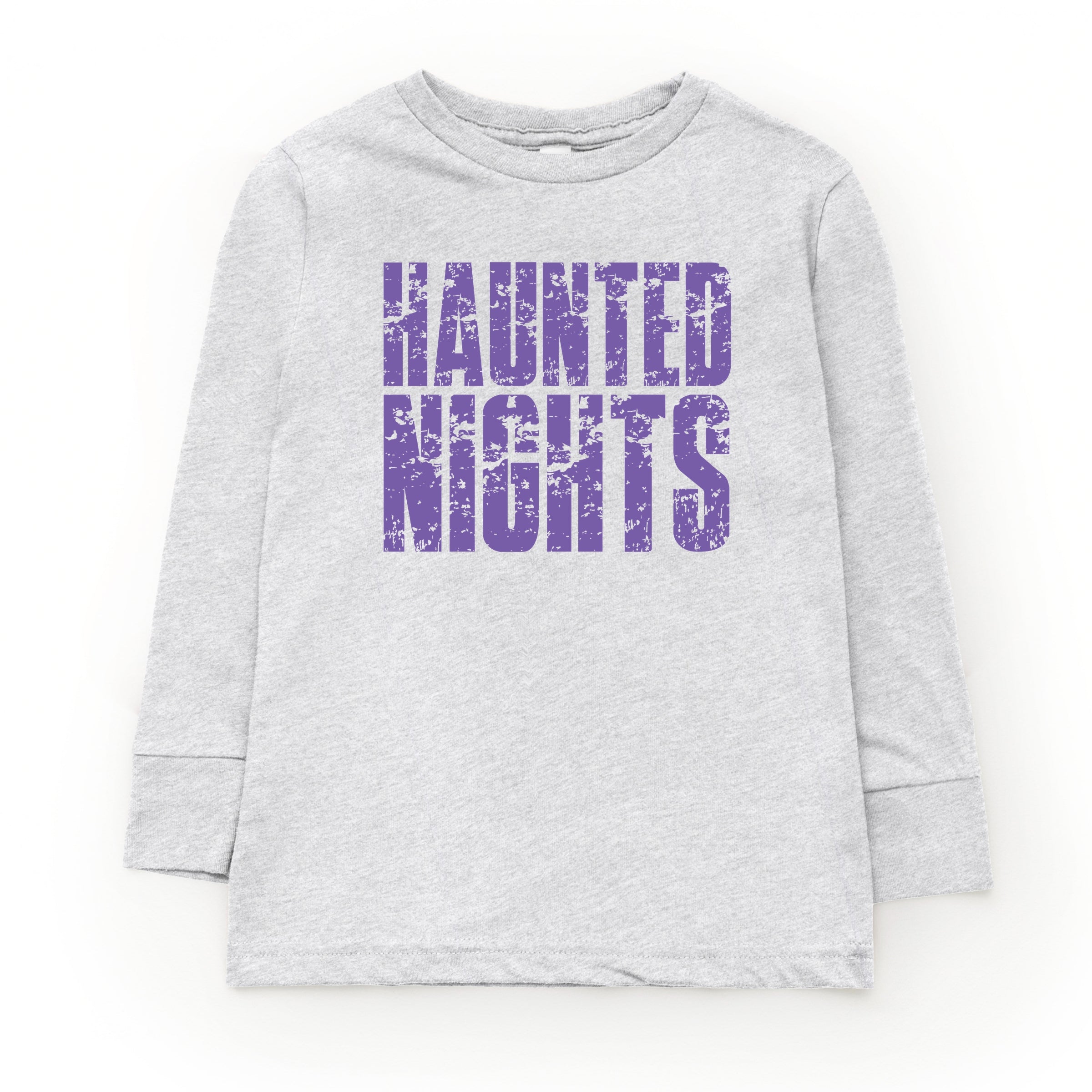 Haunted Nights Block Distressed - Youth Long Sleeve Graphic T-Shirt