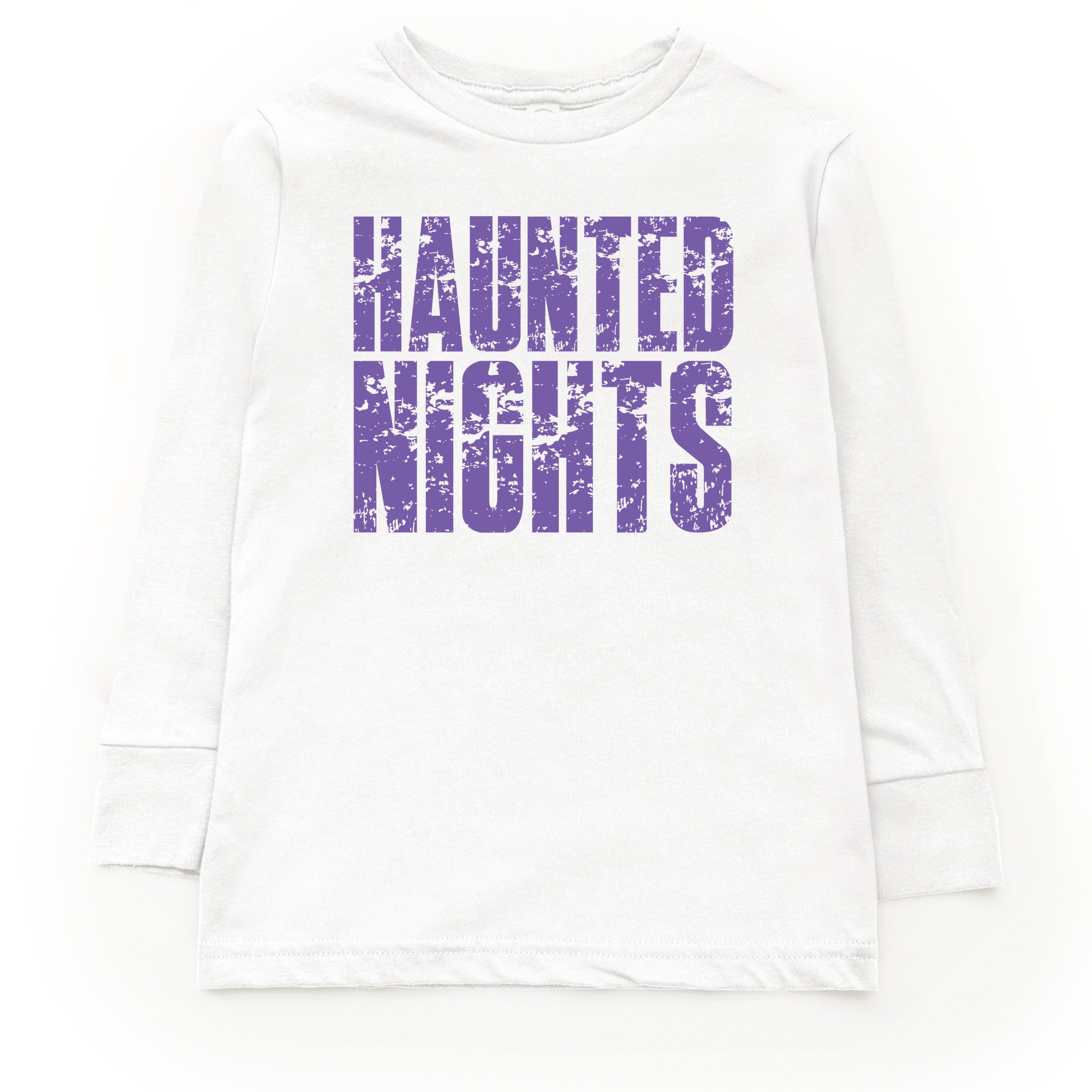 Haunted Nights Block Distressed - Youth Long Sleeve Graphic T-Shirt