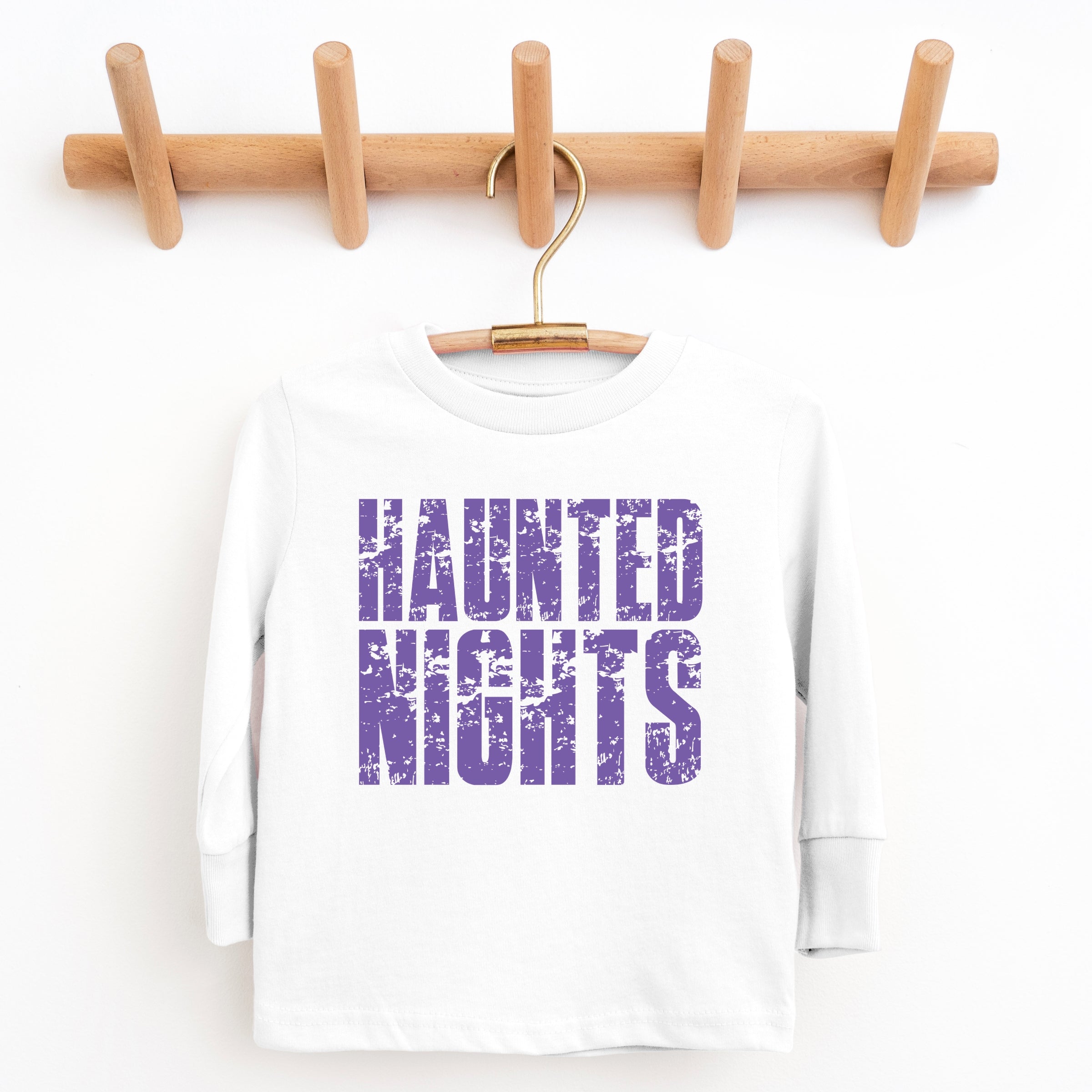 Haunted Nights Block Distressed - Youth Long Sleeve Graphic T-Shirt
