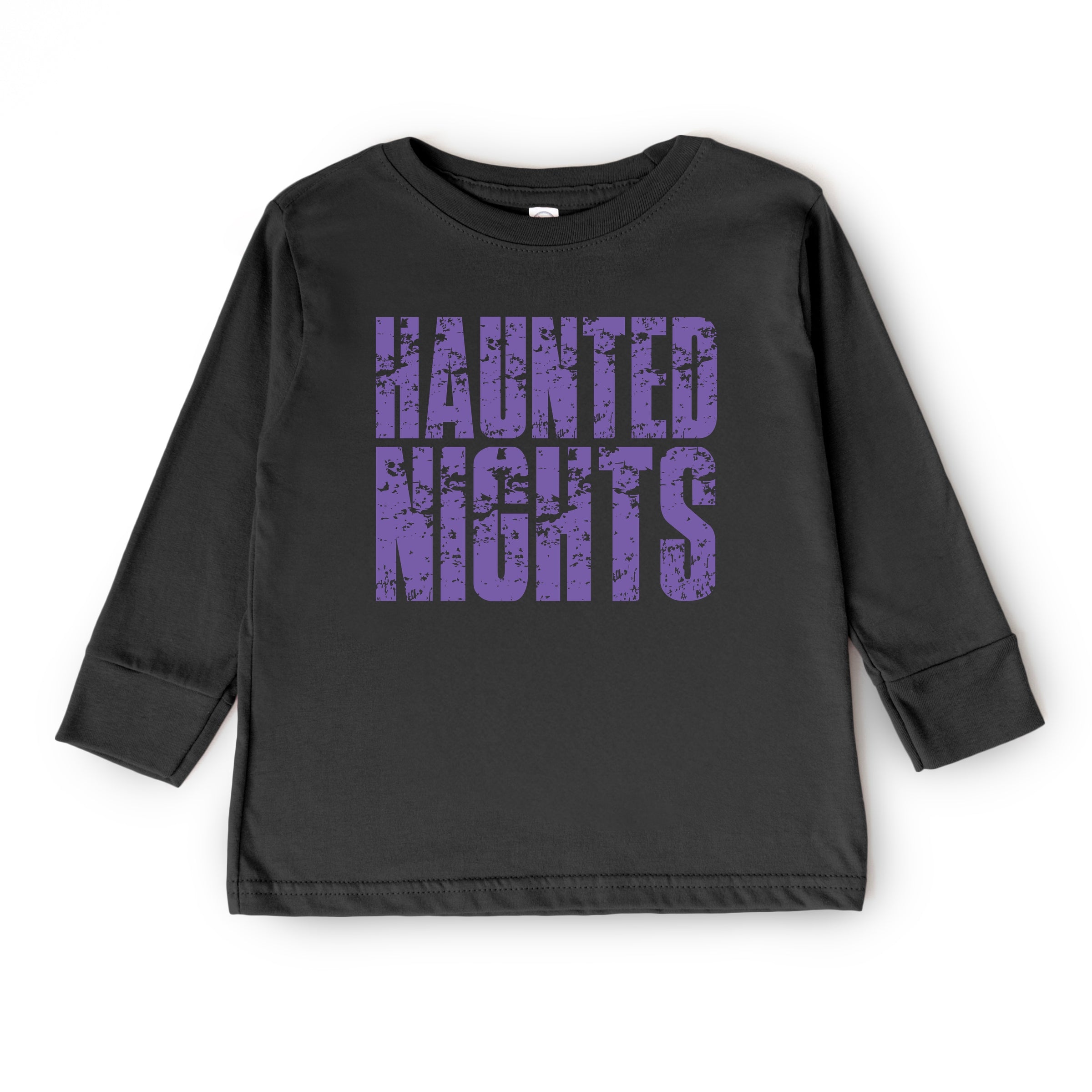 Haunted Nights Block Distressed - Youth Long Sleeve Graphic T-Shirt