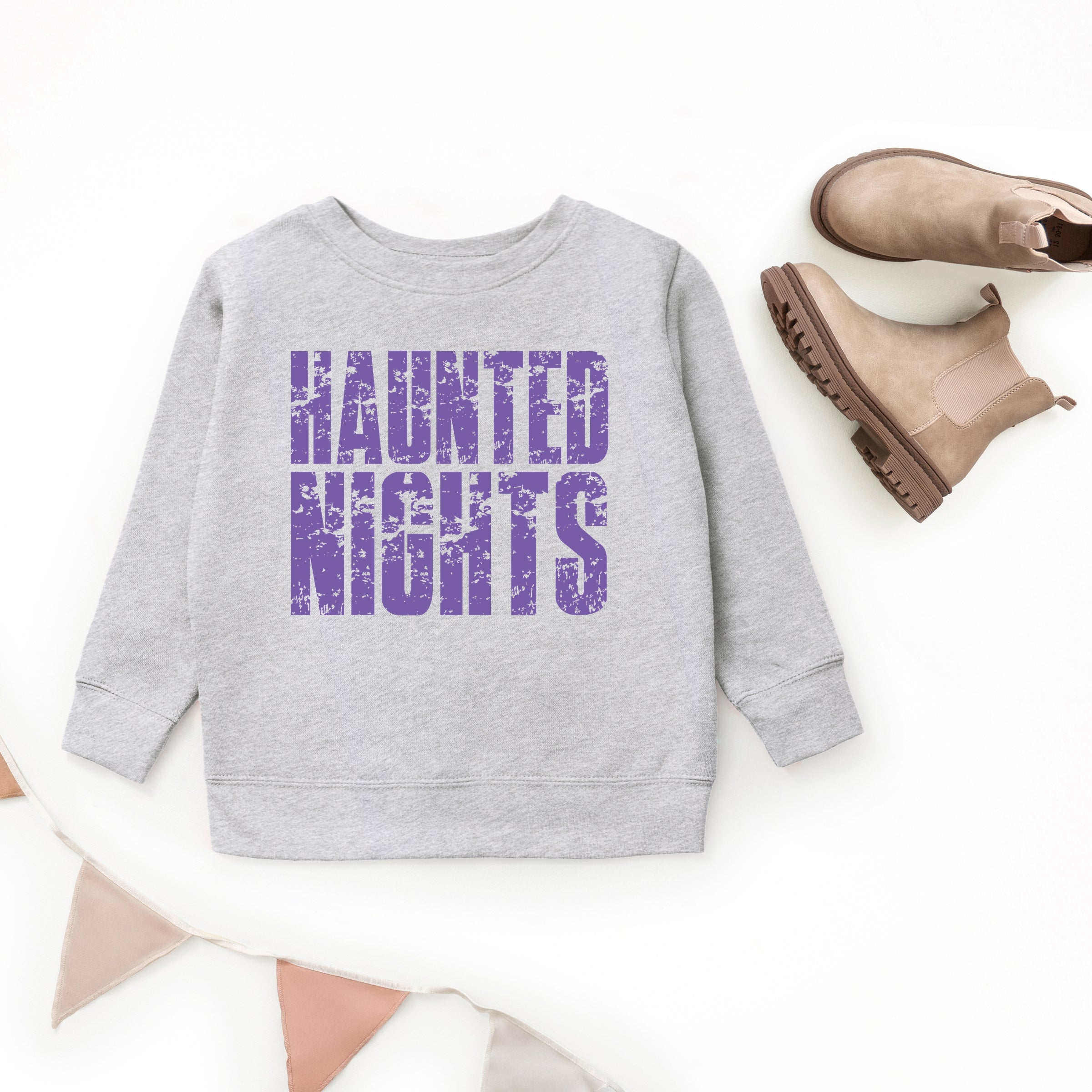 Haunted Nights Block Distressed - Youth Graphic Sweatshirt