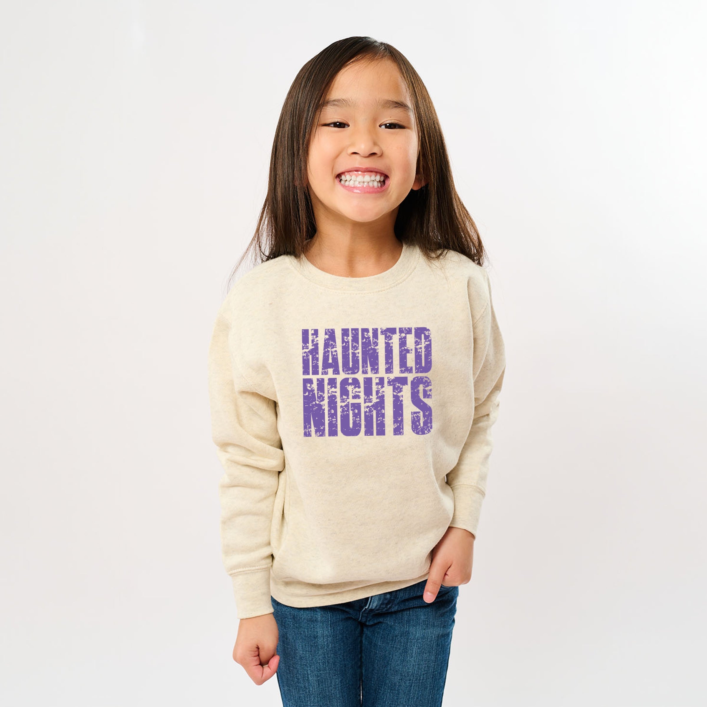 Haunted Nights Block Distressed - Youth Graphic Sweatshirt