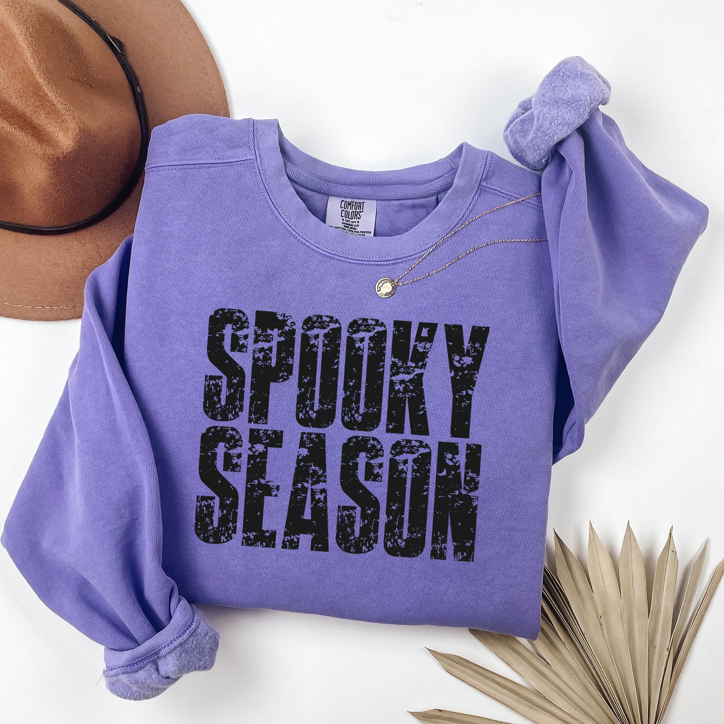 Spooky Season Block Distressed - Women's Garment Dyed Graphic Sweatshirt