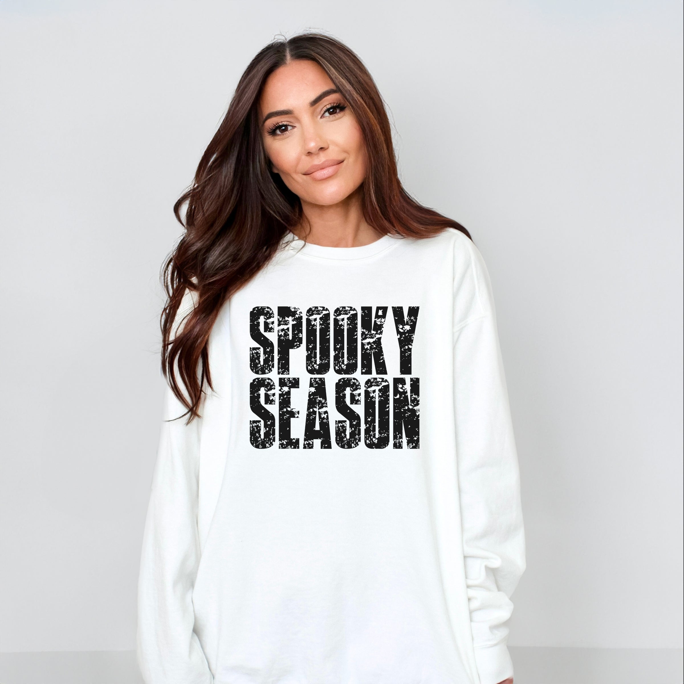 Spooky Season Block Distressed - Women's Garment Dyed Graphic Sweatshirt