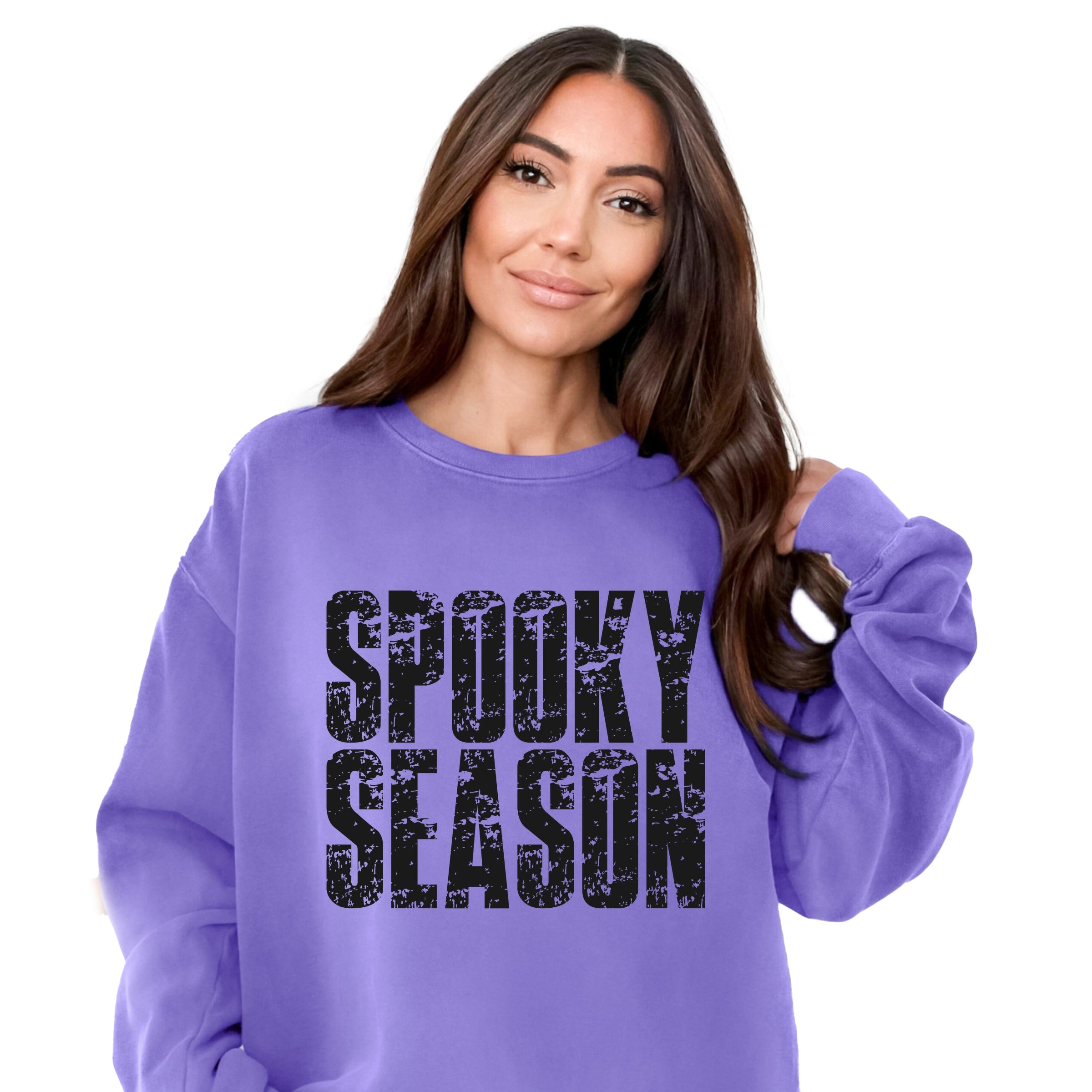 Spooky Season Block Distressed - Women's Garment Dyed Graphic Sweatshirt