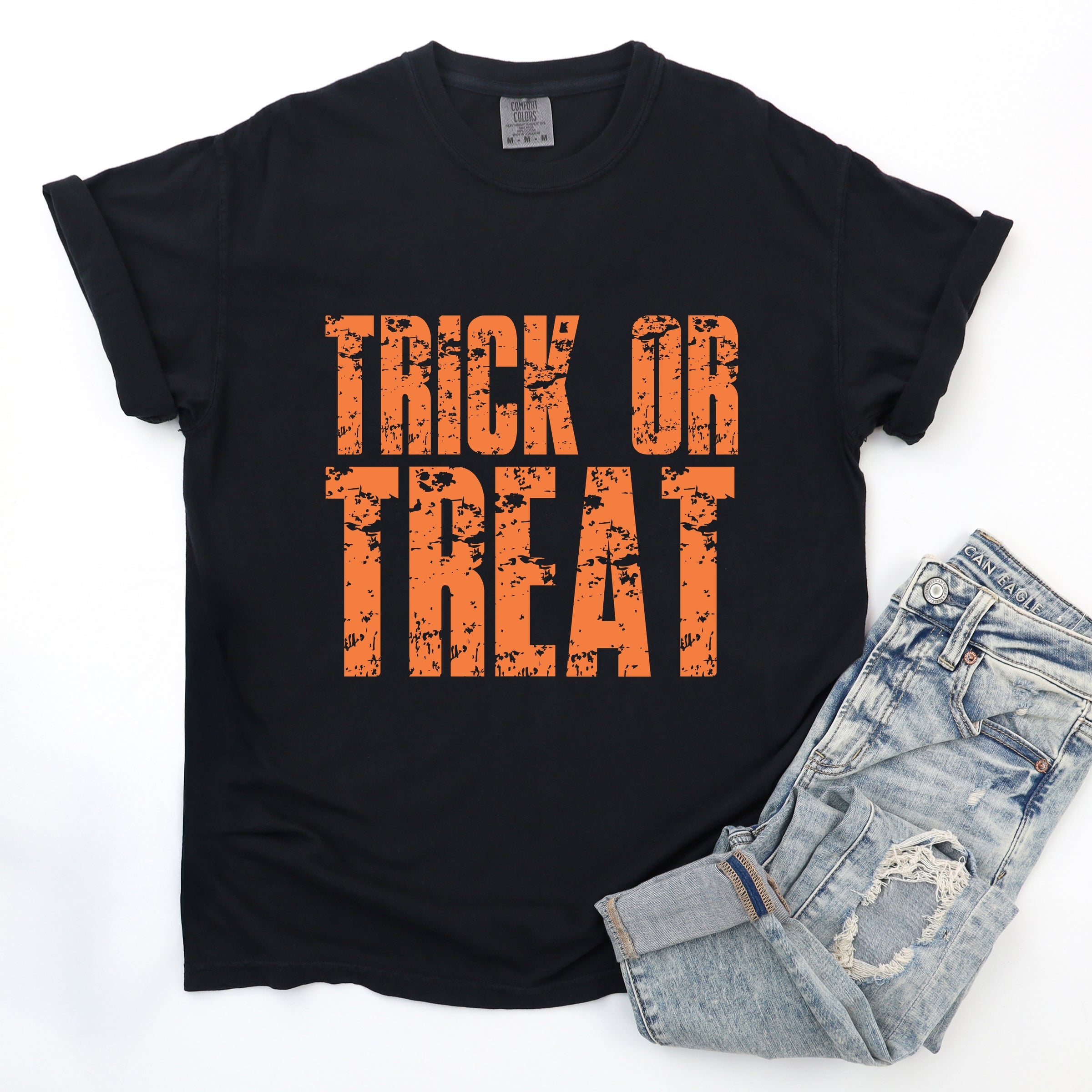 Trick or Treat Block Distressed - Women's Garment Dyed Graphic T-Shirt