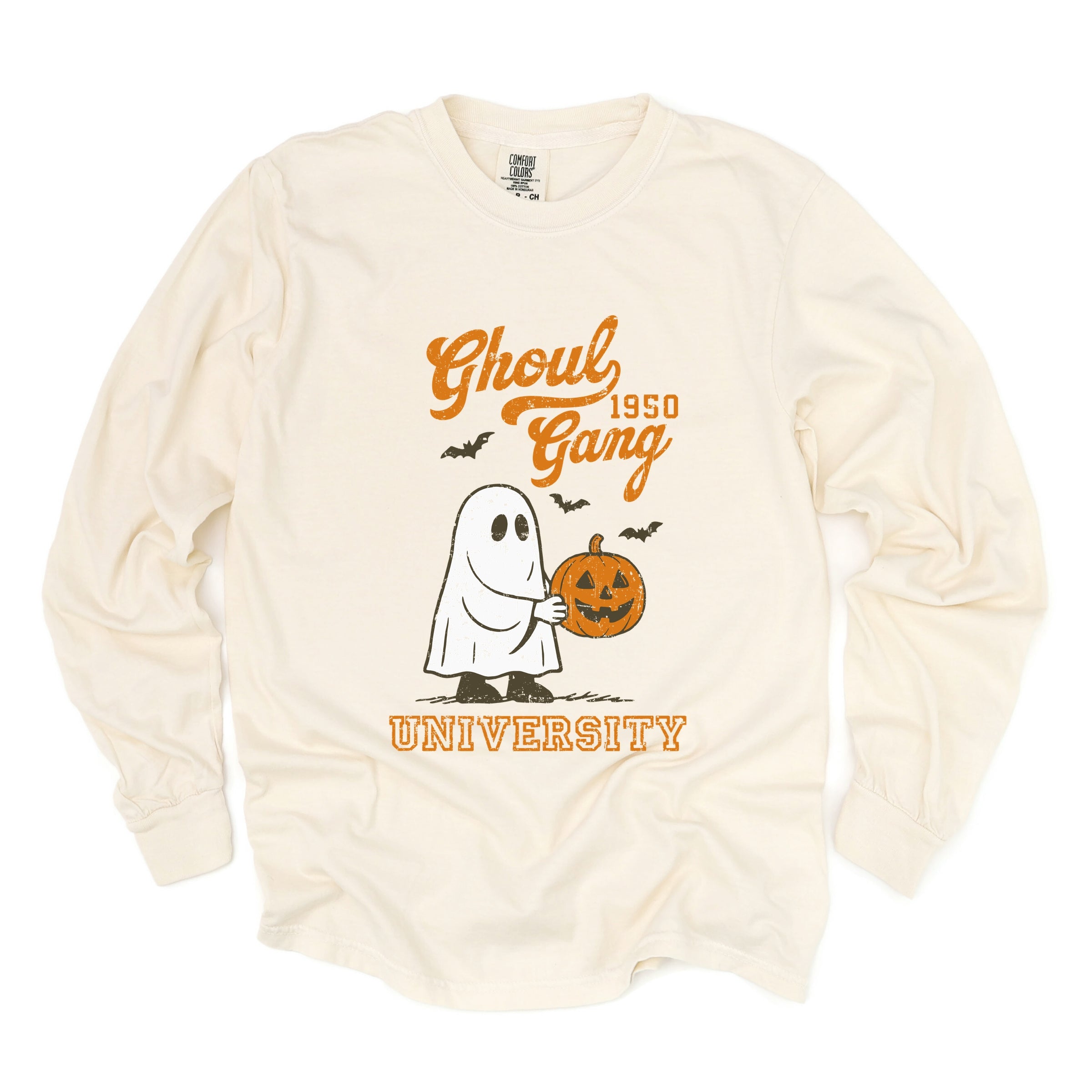 Ghoul Gang University 1950 - Women's Garment Dyed Long Sleeve Graphic T-Shirt