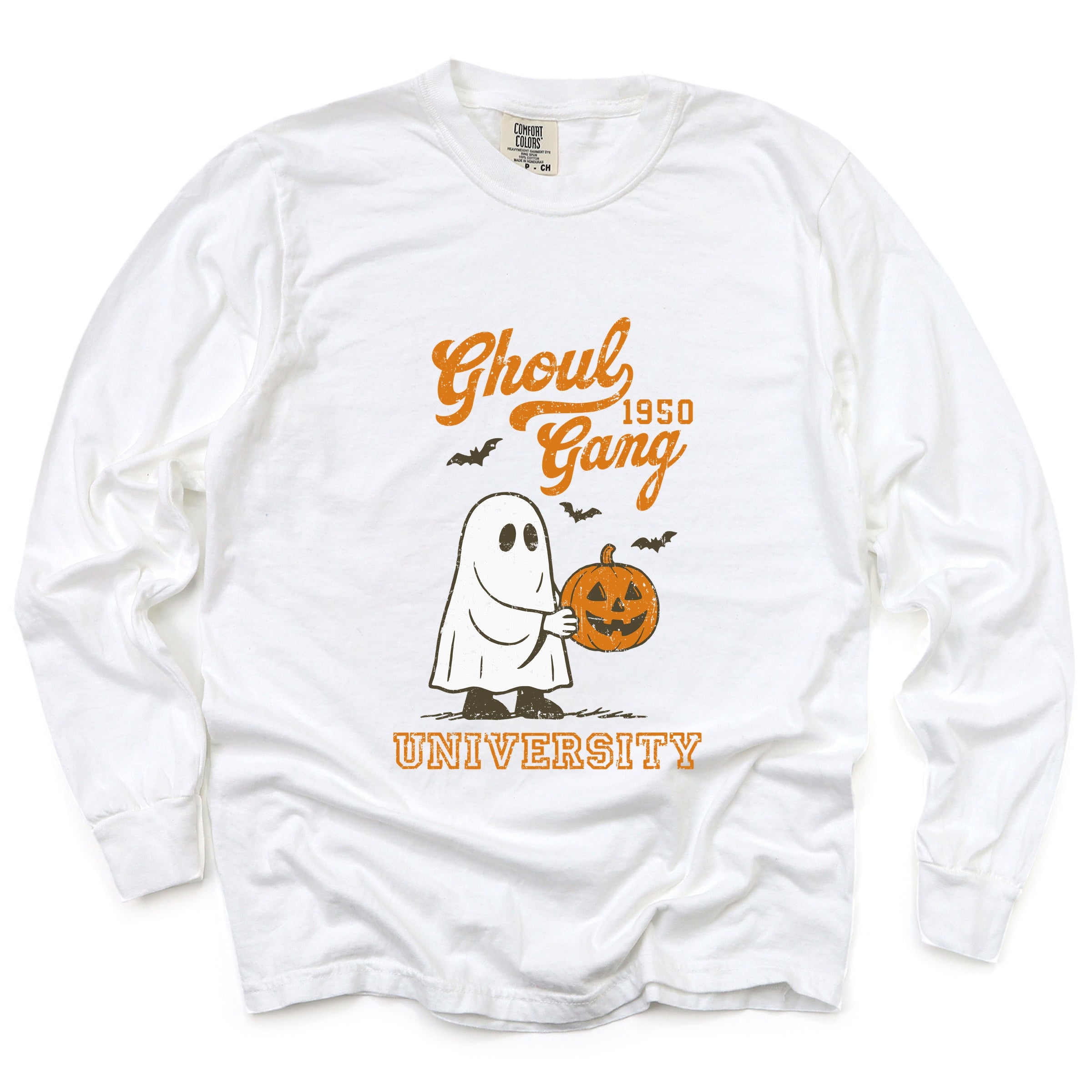 Ghoul Gang University 1950 - Women's Garment Dyed Long Sleeve Graphic T-Shirt