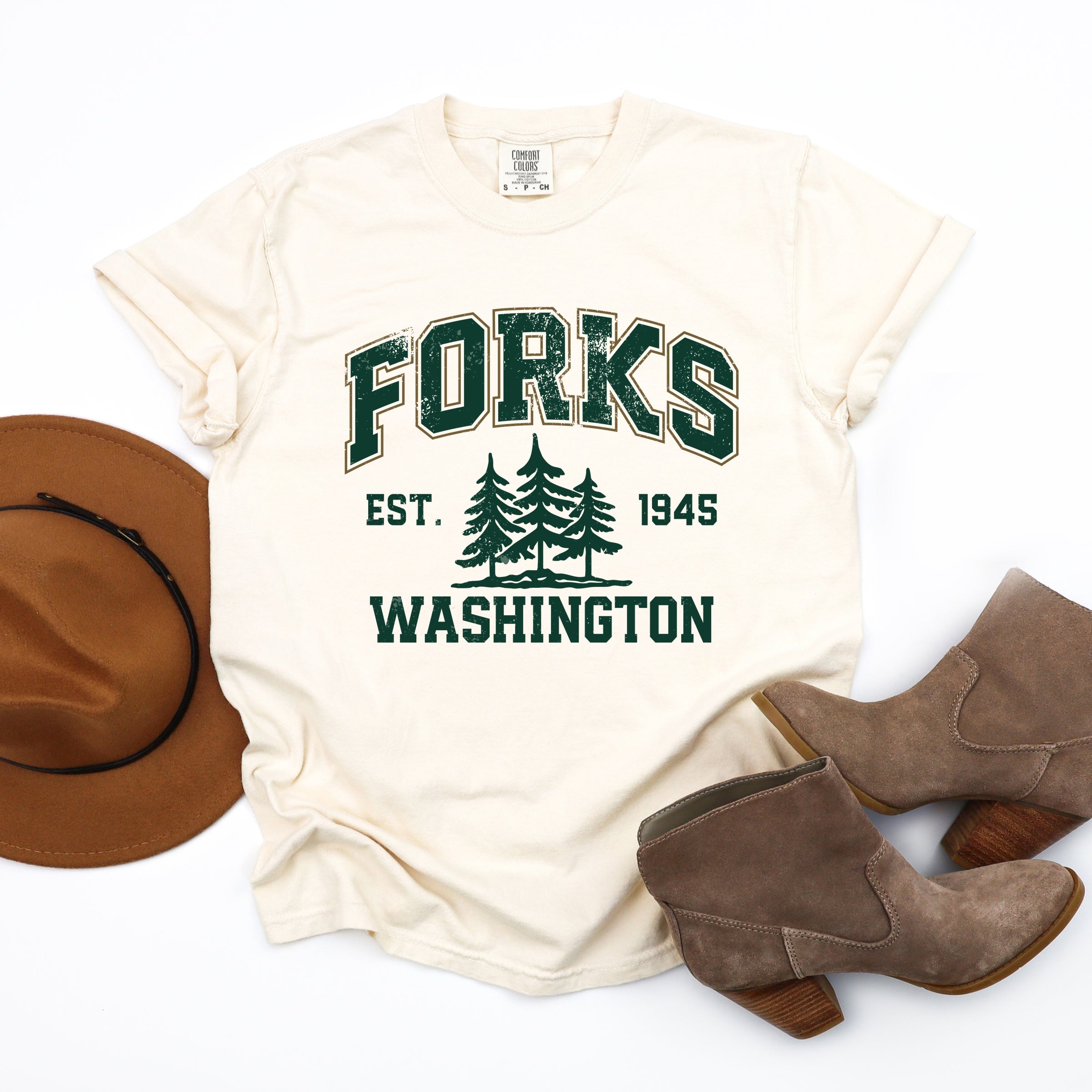 Forks Washington Distressed - Women's Garment Dyed Graphic T-Shirt