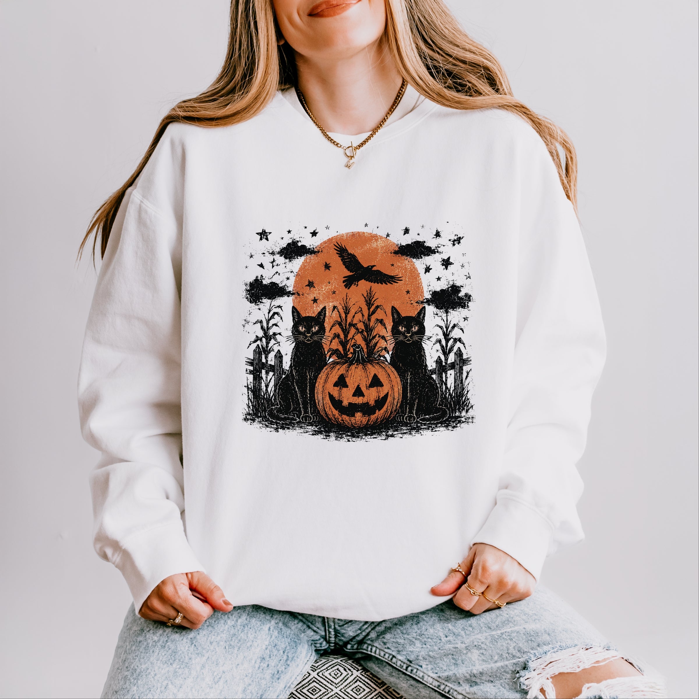 Black Cats Moon - Women's Lightweight Garment Dyed Sweatshirt