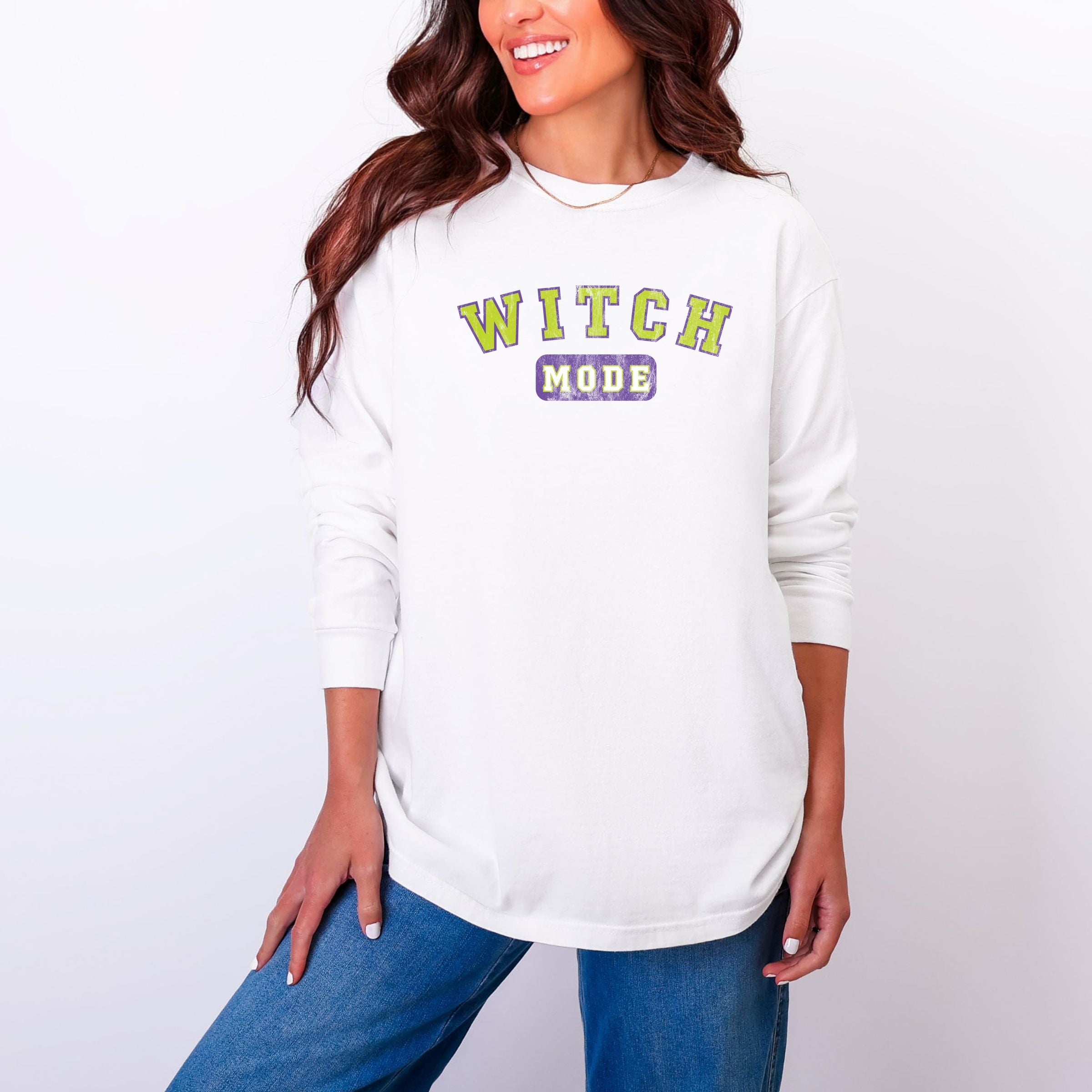 Witch Mode - Women's Garment Dyed Long Sleeve Graphic T-Shirt