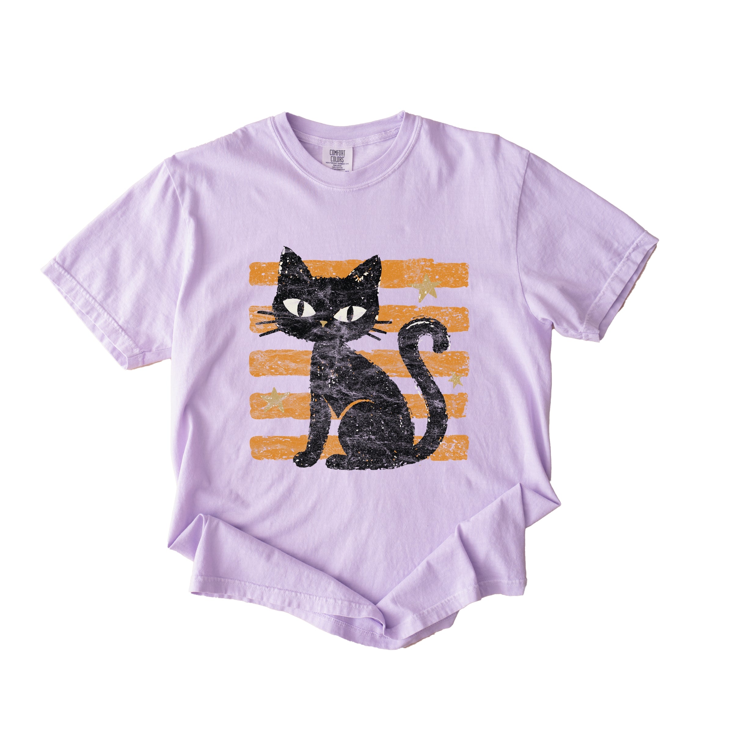 Black Cat Orange Stripes - Women's Garment Dyed Graphic T-Shirt
