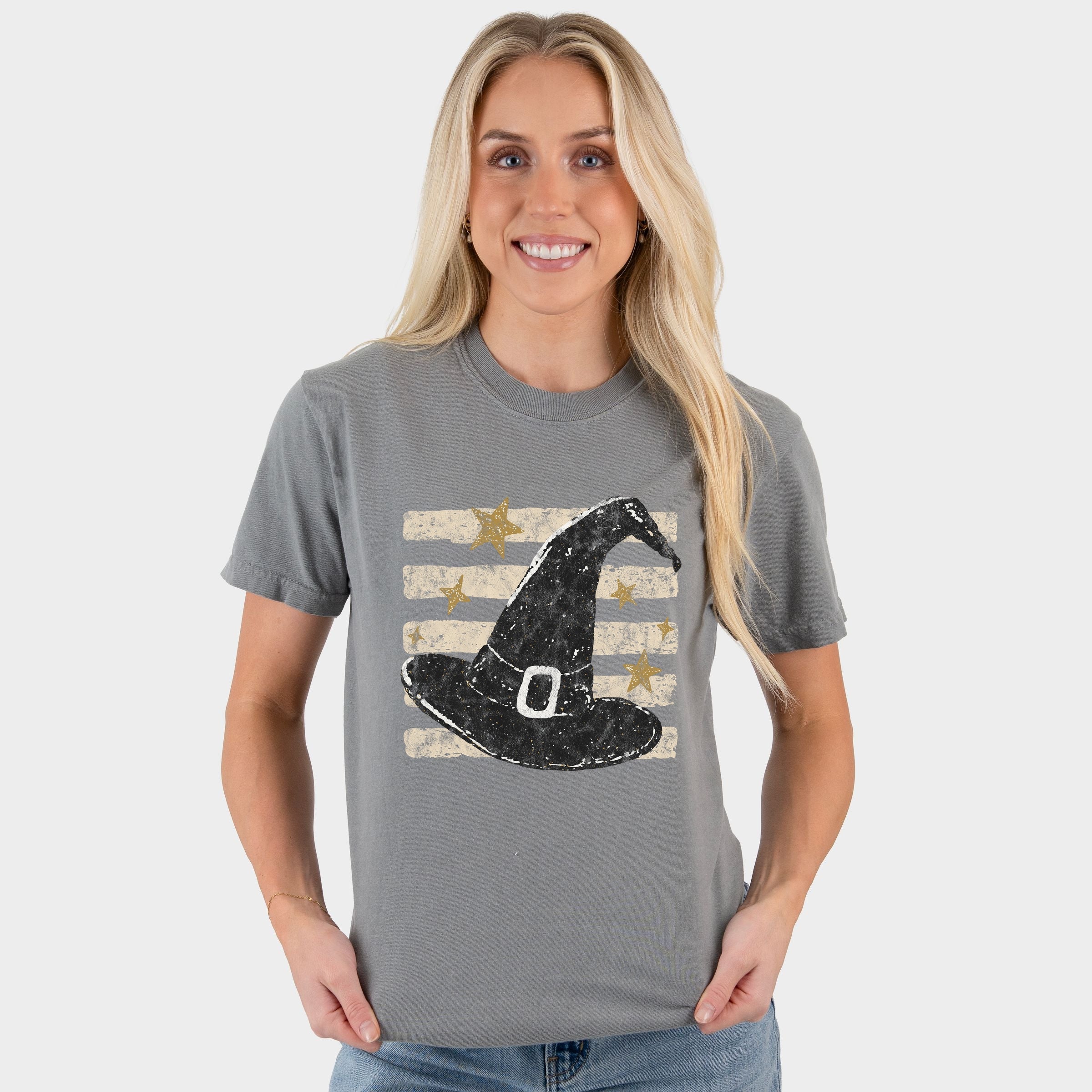 Witch Hat Stripes - Women's Garment Dyed Graphic T-Shirt
