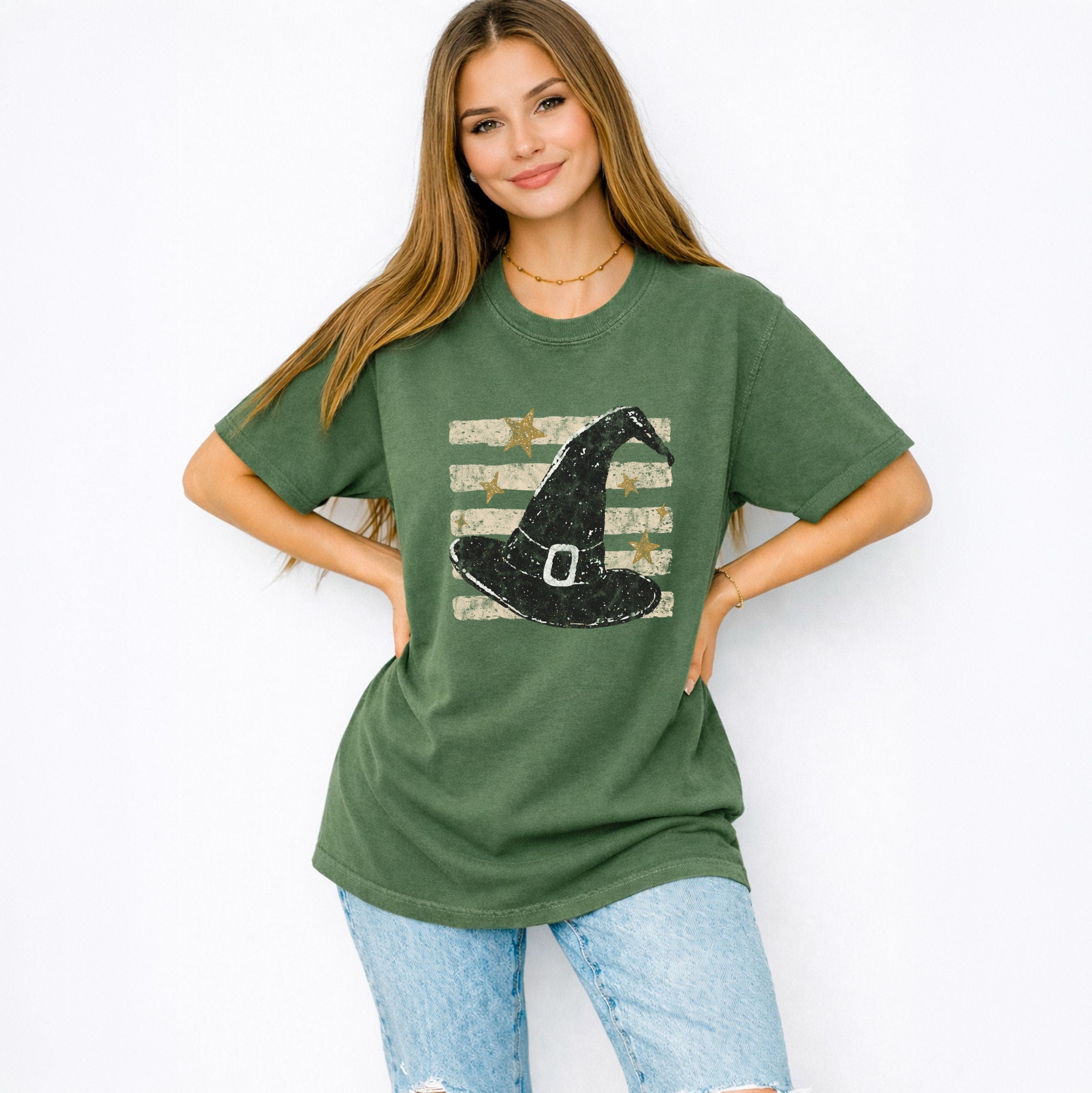 Witch Hat Stripes - Women's Garment Dyed Graphic T-Shirt