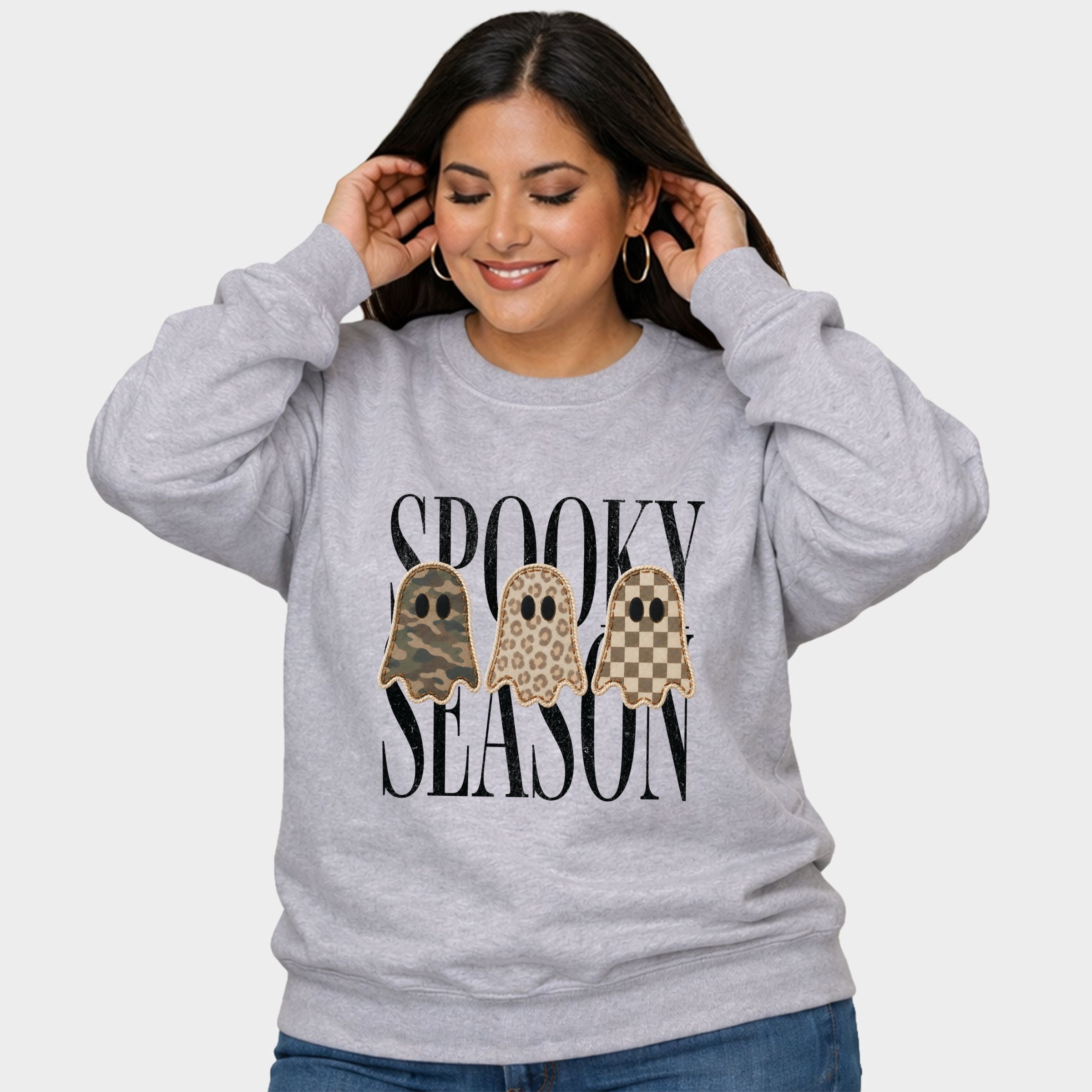 Spooky Season Patterned Ghosts PRINT - Women's Plus Sized Graphic Sweatshirt