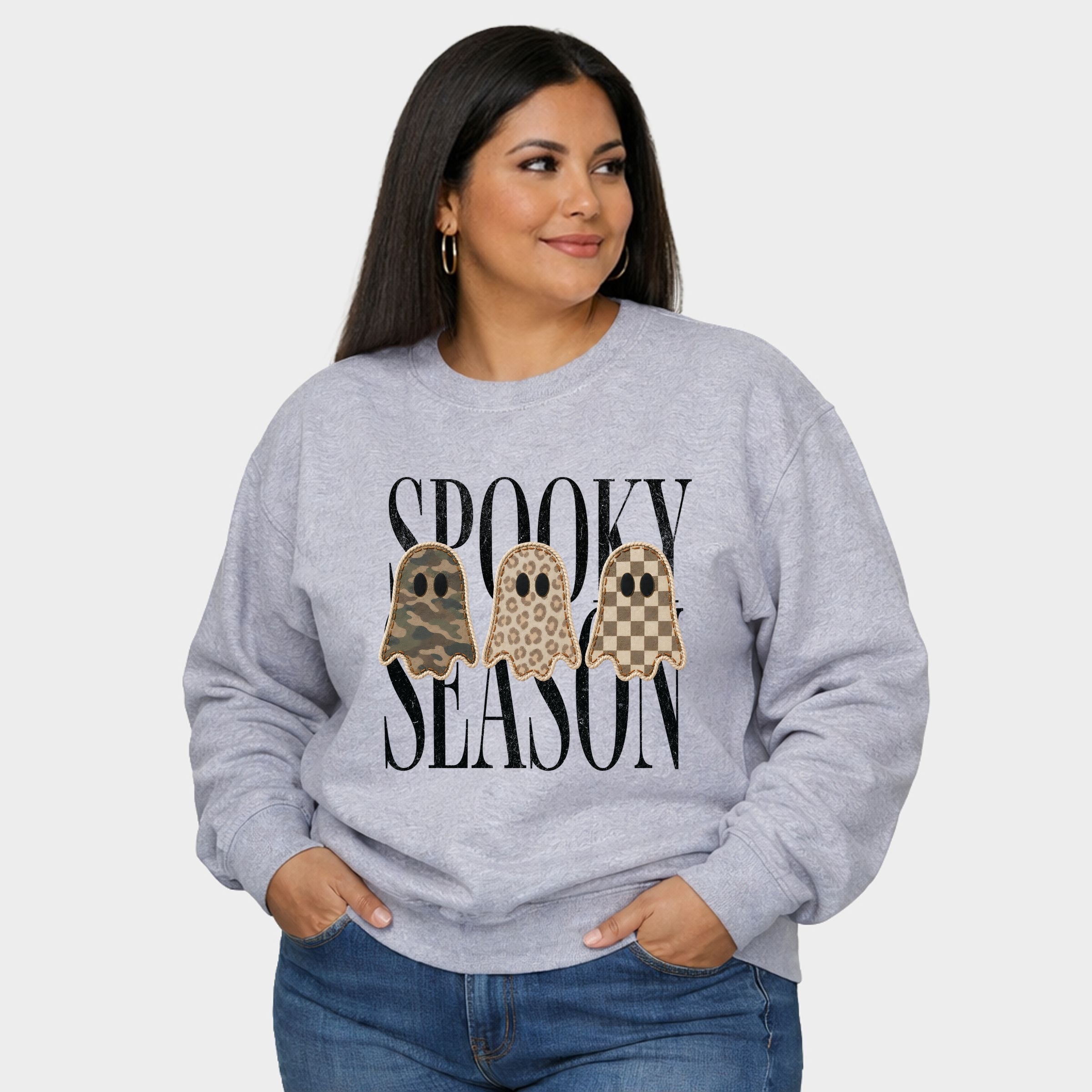 Spooky Season Patterned Ghosts PRINT - Women's Plus Sized Graphic Sweatshirt