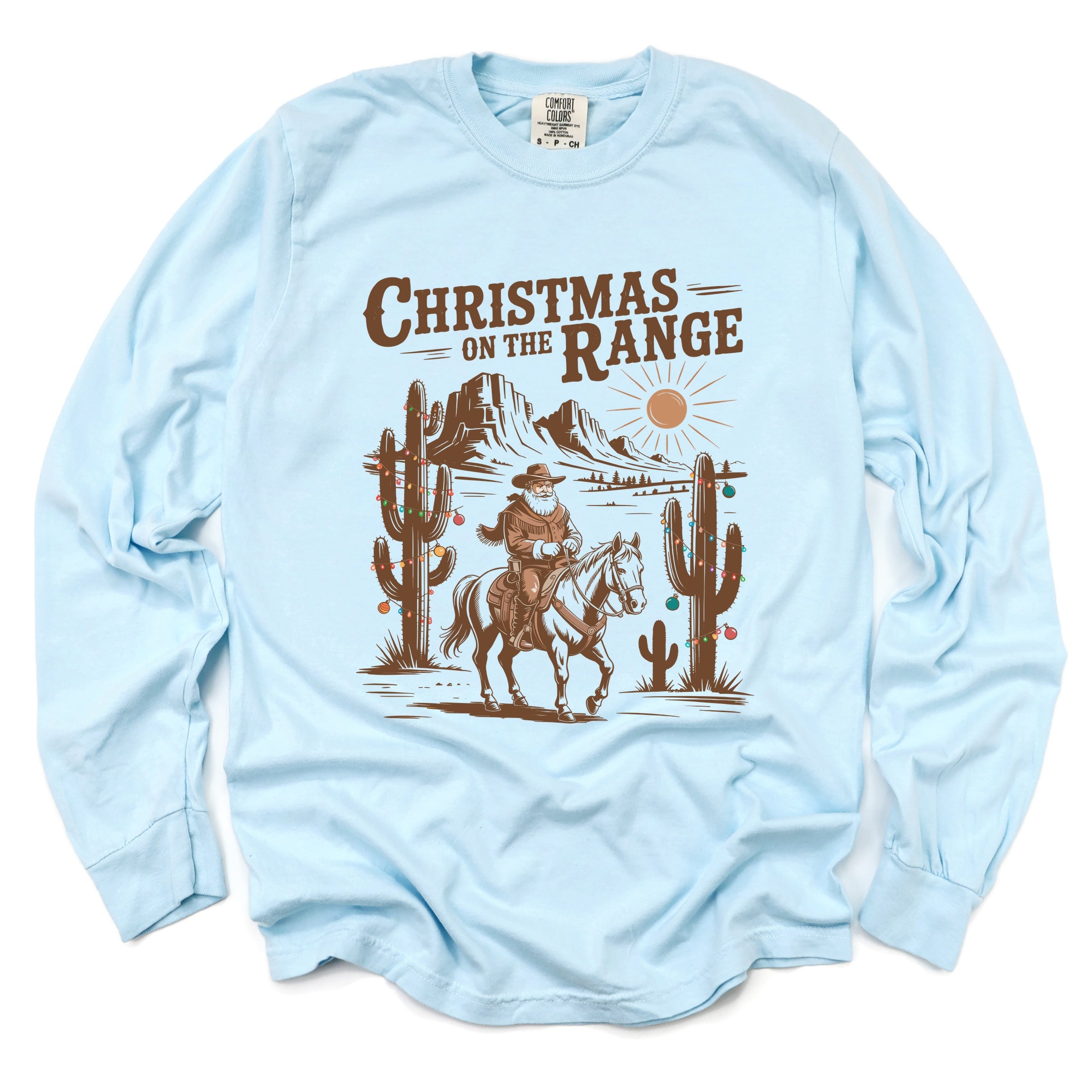 Christmas on the Range - Women's Garment Dyed Long Sleeve Graphic T-Shirt