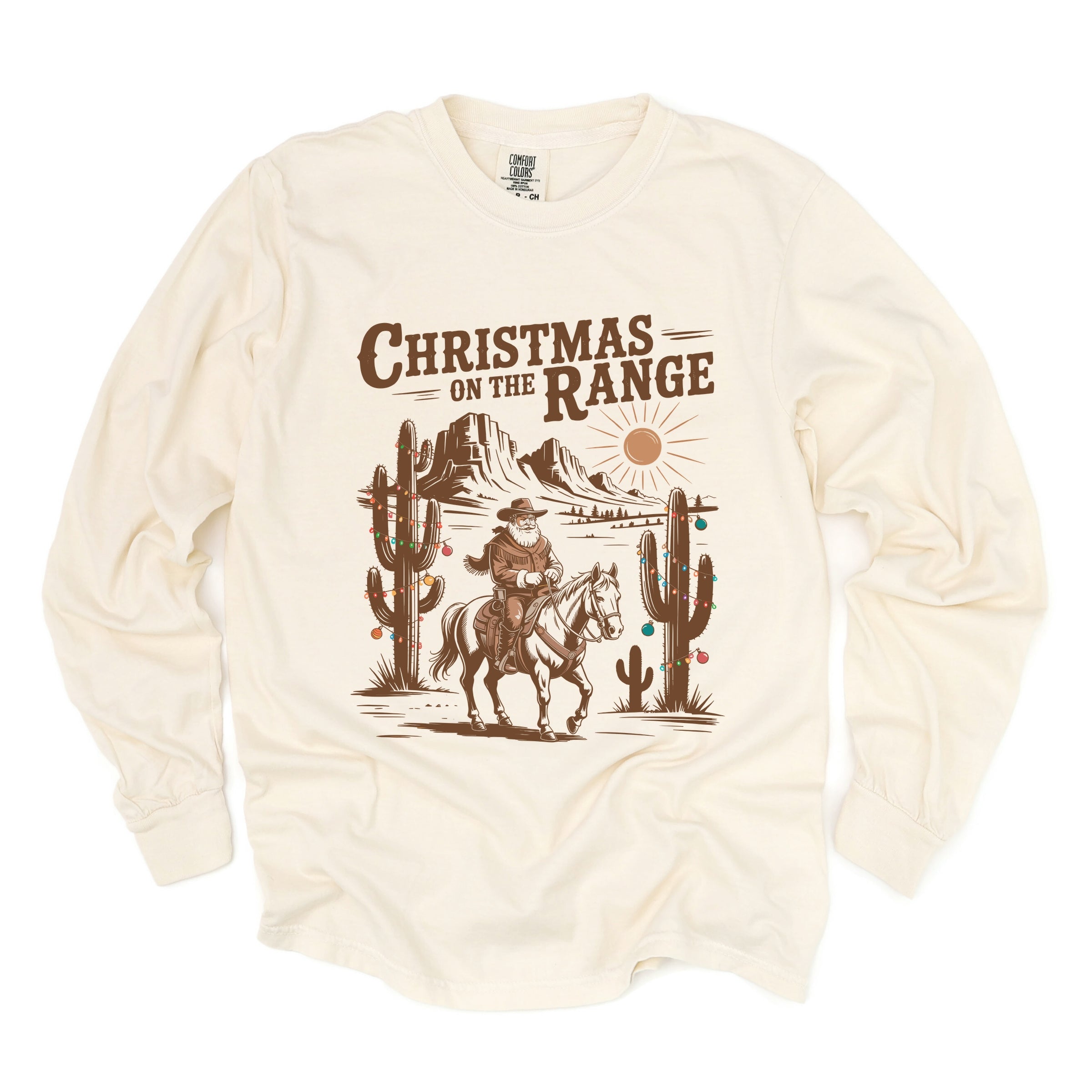 Christmas on the Range - Women's Garment Dyed Long Sleeve Graphic T-Shirt