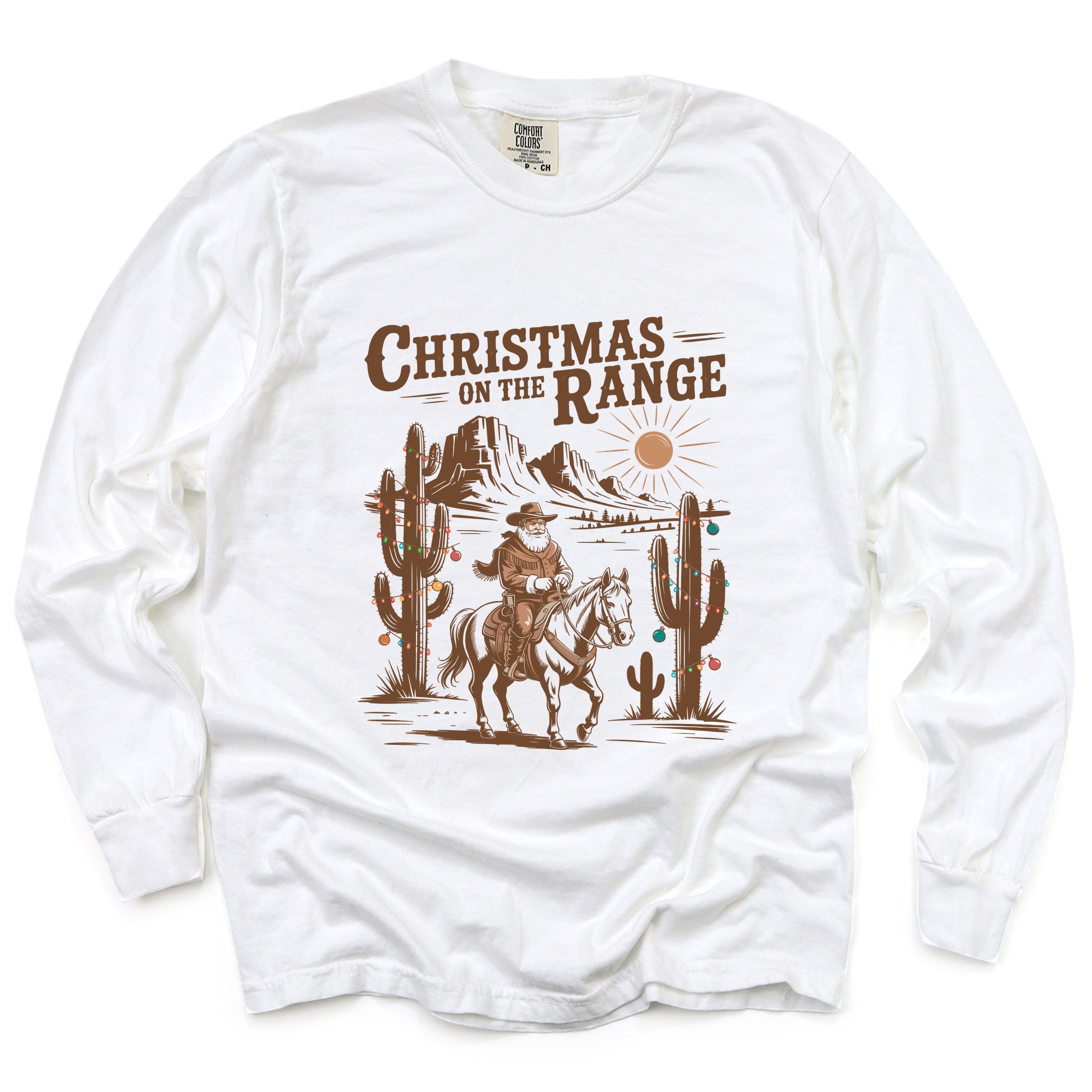 Christmas on the Range - Women's Garment Dyed Long Sleeve Graphic T-Shirt