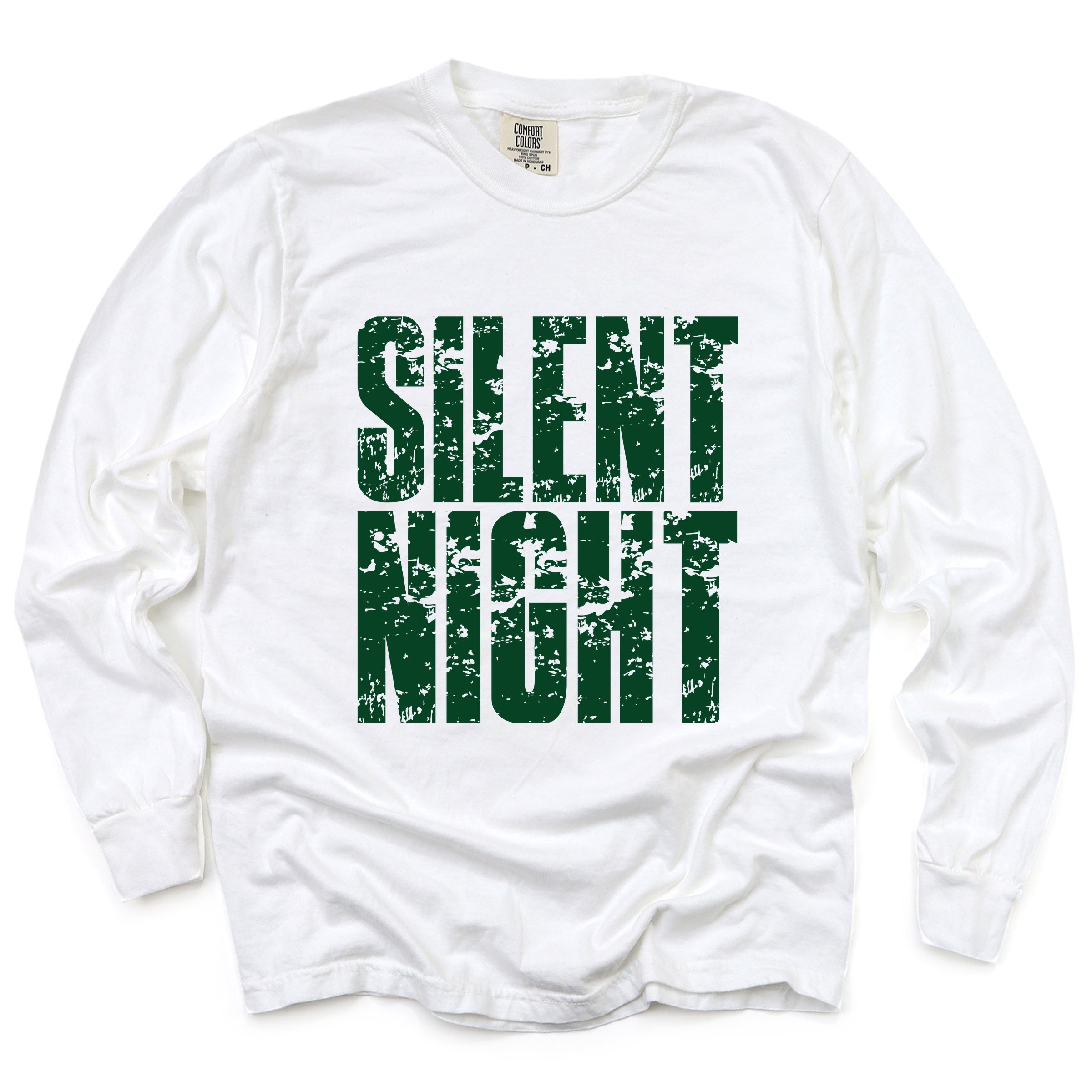 Silent Night Block Distressed - Women's Garment Dyed Long Sleeve Graphic T-Shirt
