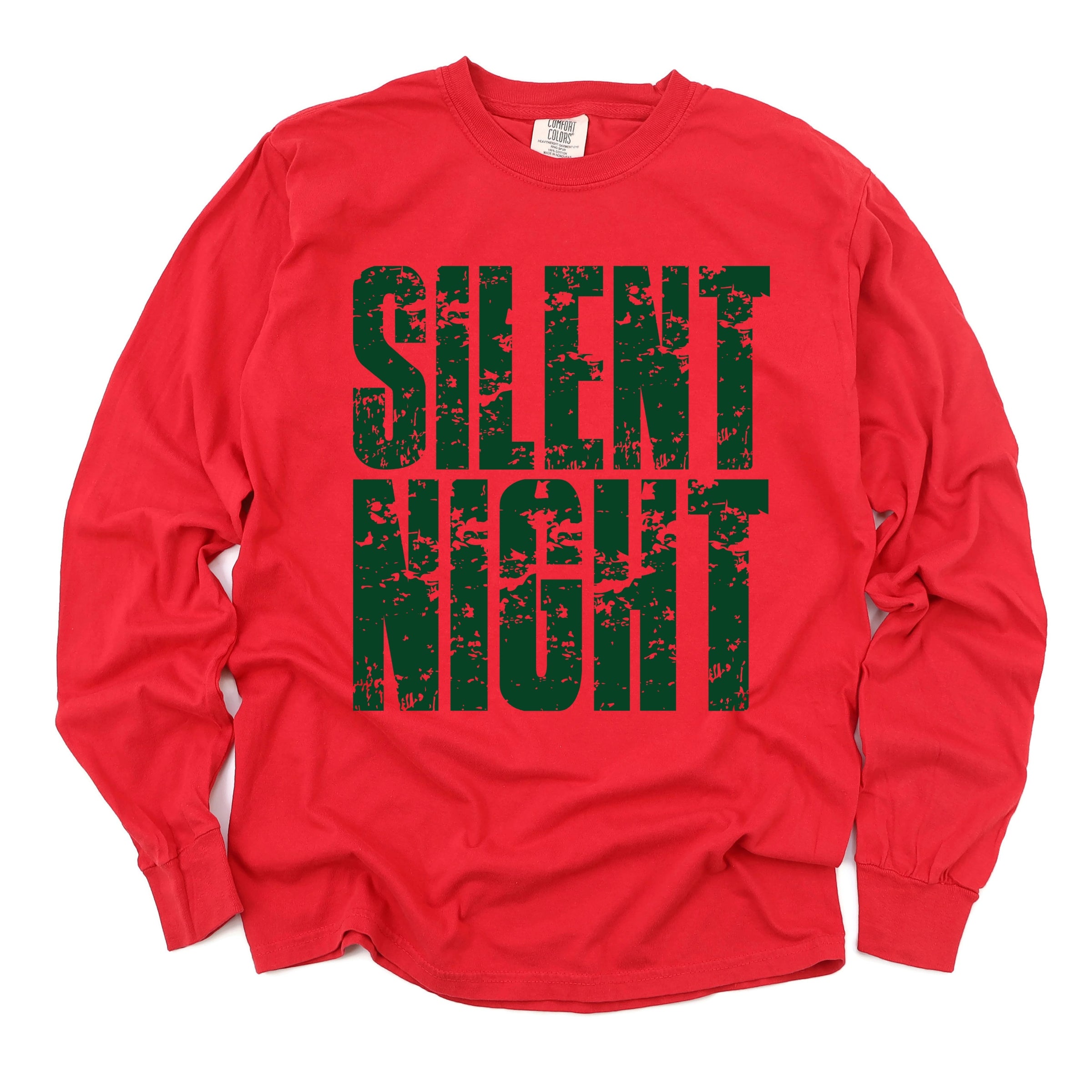Silent Night Block Distressed - Women's Garment Dyed Long Sleeve Graphic T-Shirt