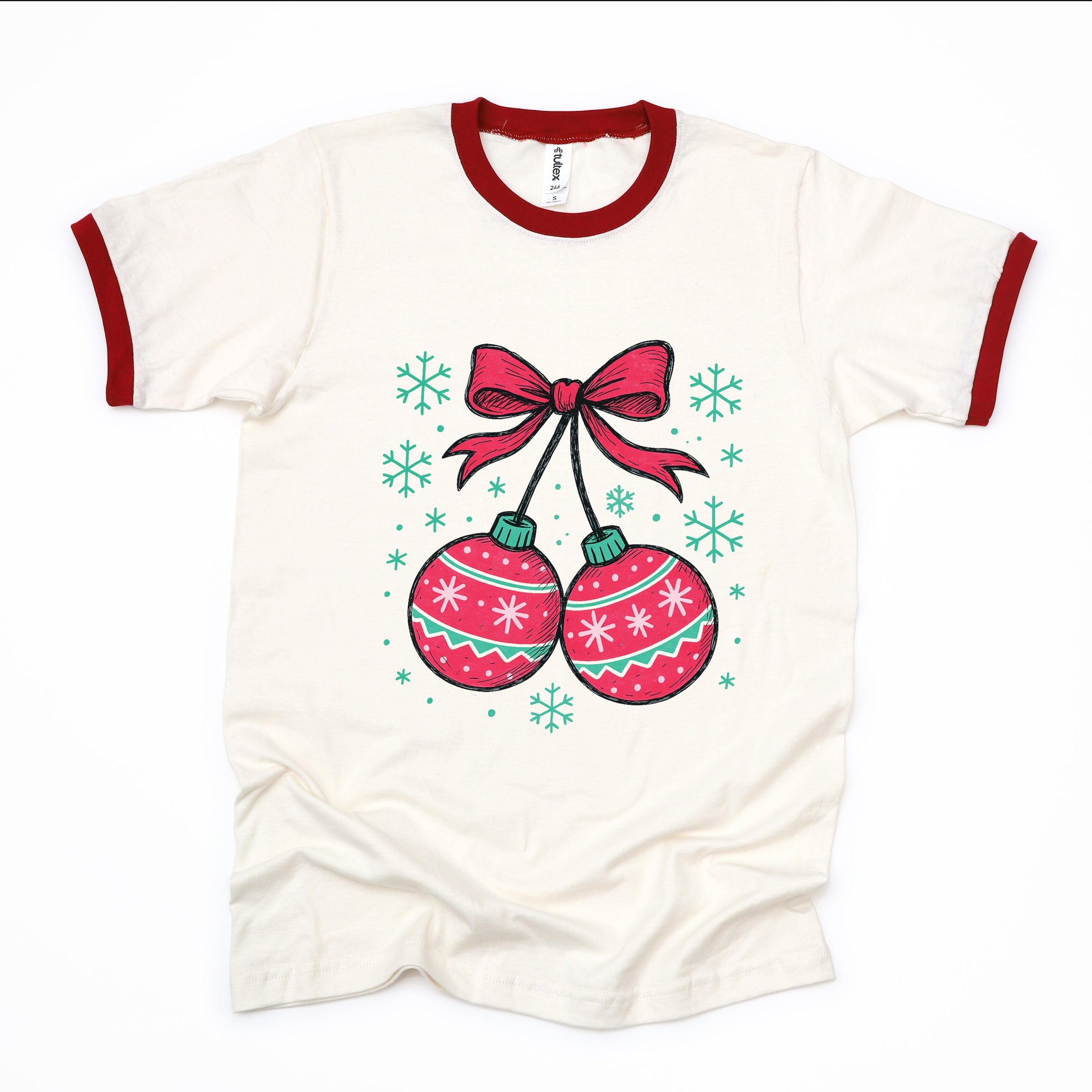 Christmas Ornaments Sketched Snowflakes - Women's Ringer Graphic T-Shirt