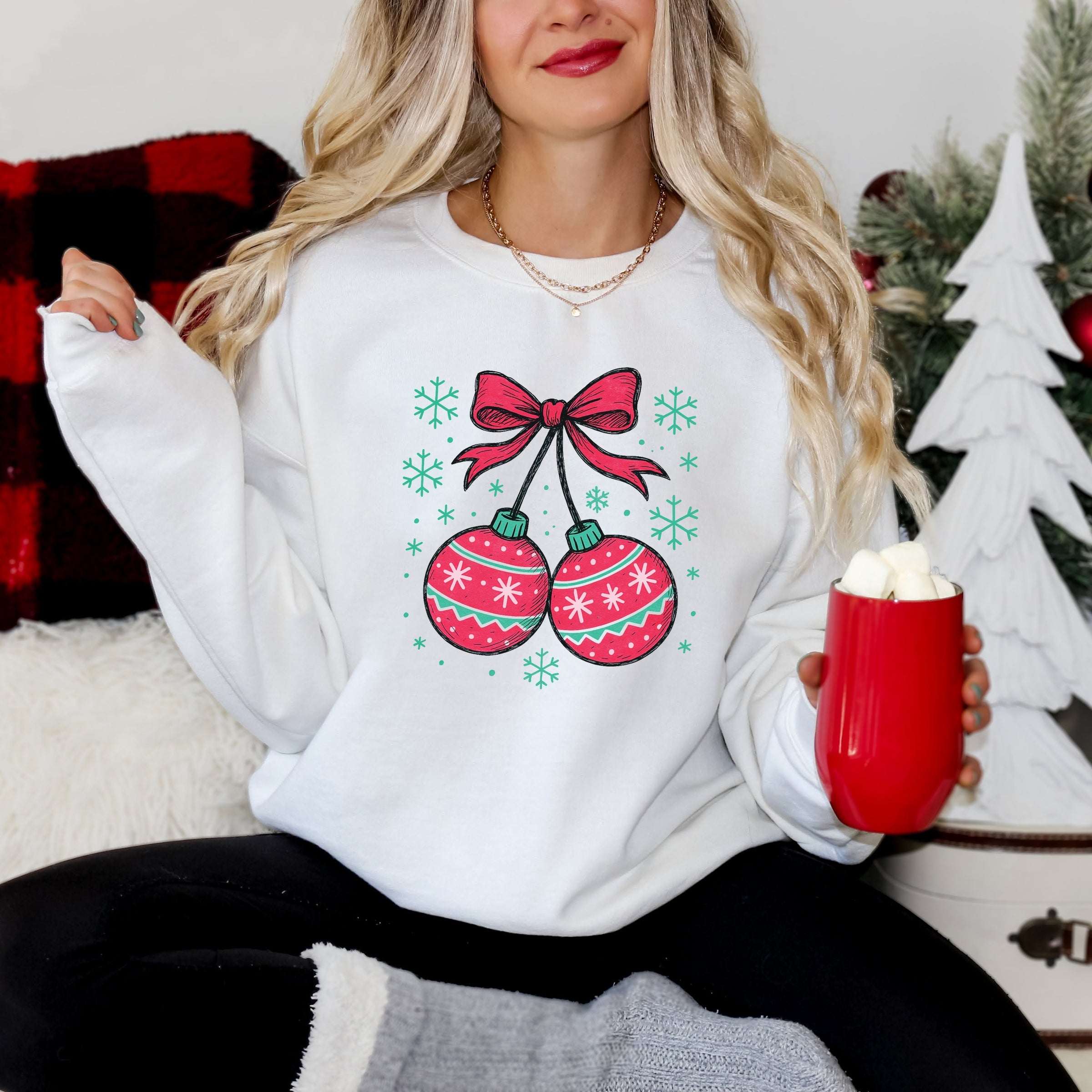 Christmas Ornaments Sketched Snowflakes - Women's Graphic Sweatshirt