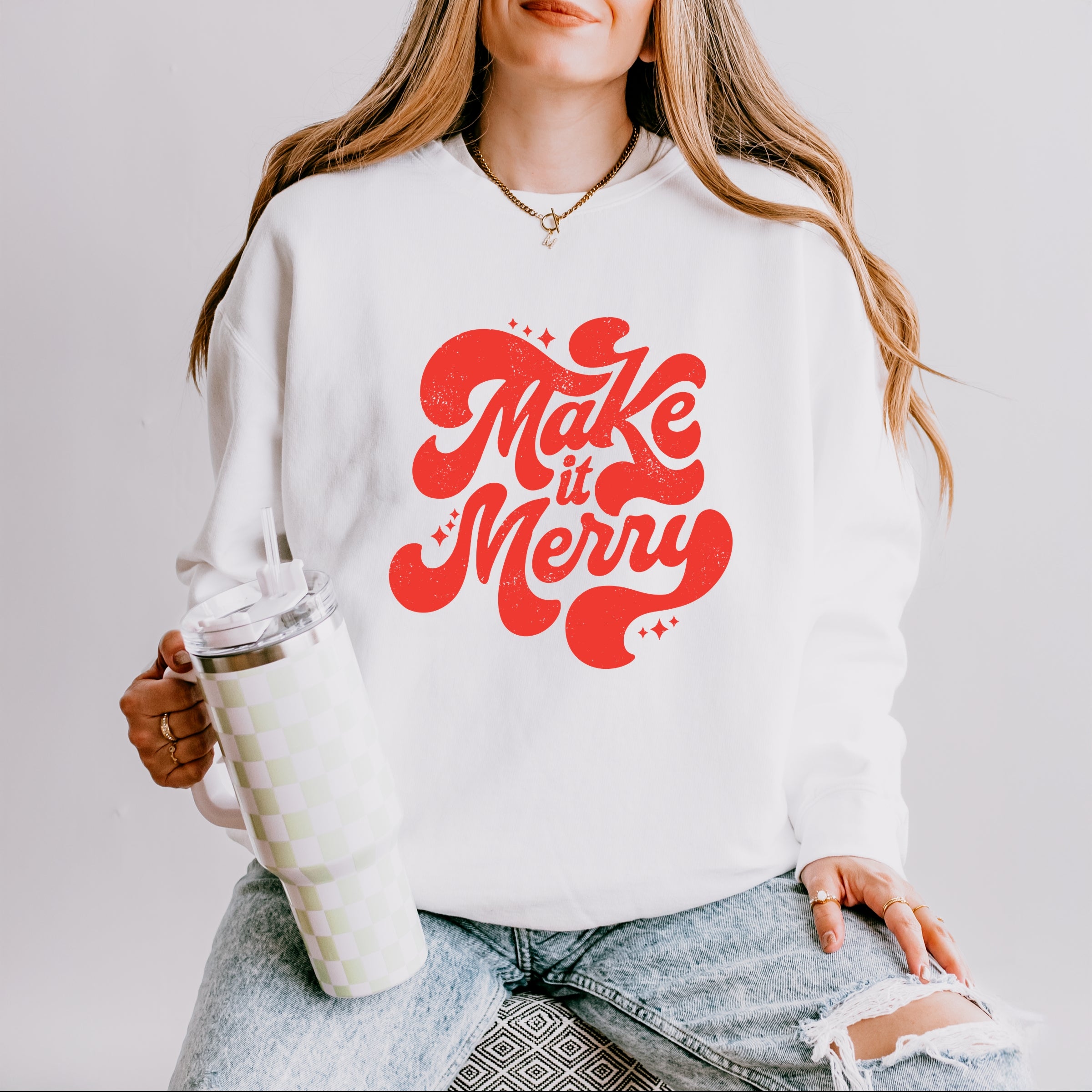 Make It Merry Cursive Distressed - Women's Lightweight Garment Dyed Sweatshirt