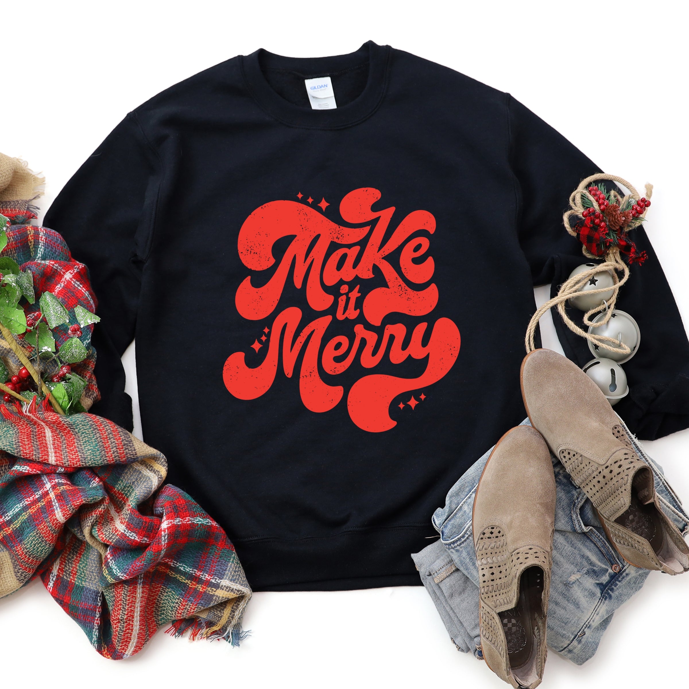 Make It Merry Cursive Distressed - Women's Graphic Sweatshirt