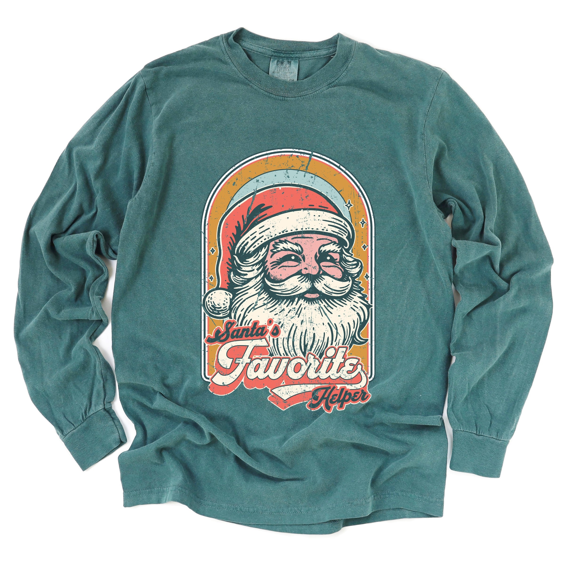 Santa's Favorite Helper Retro - Women's Garment Dyed Long Sleeve Graphic T-Shirt