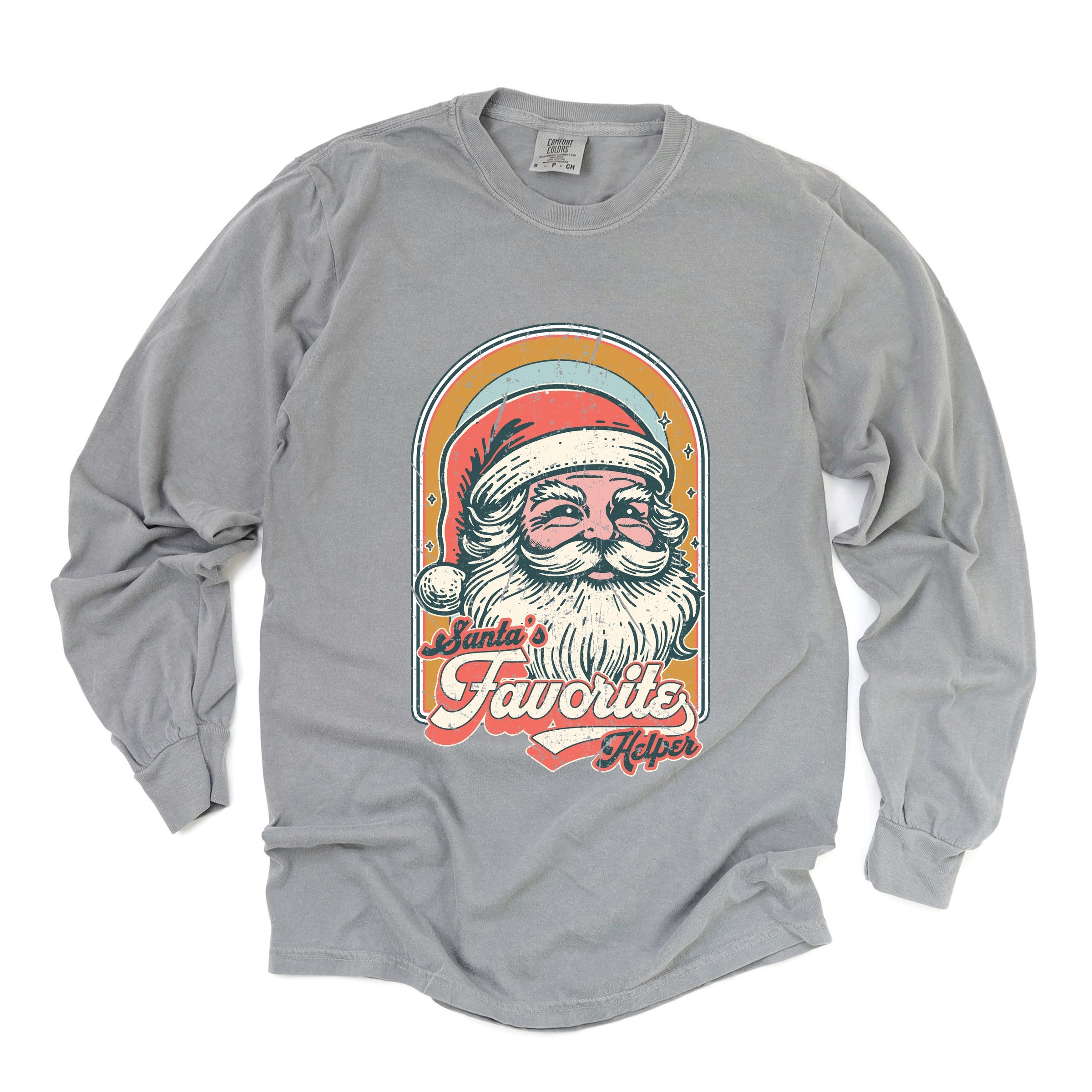 Santa's Favorite Helper Retro - Women's Garment Dyed Long Sleeve Graphic T-Shirt