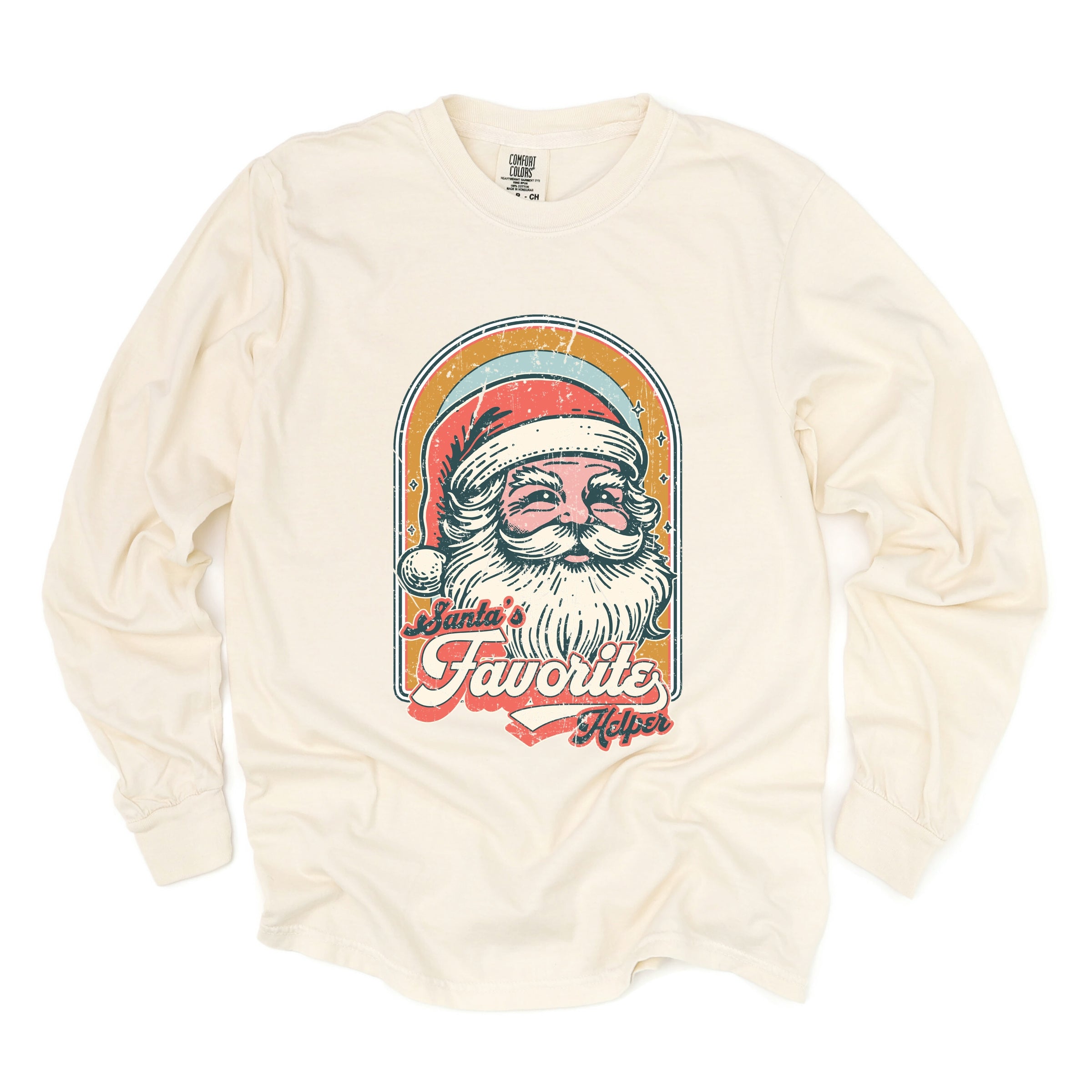 Santa's Favorite Helper Retro - Women's Garment Dyed Long Sleeve Graphic T-Shirt