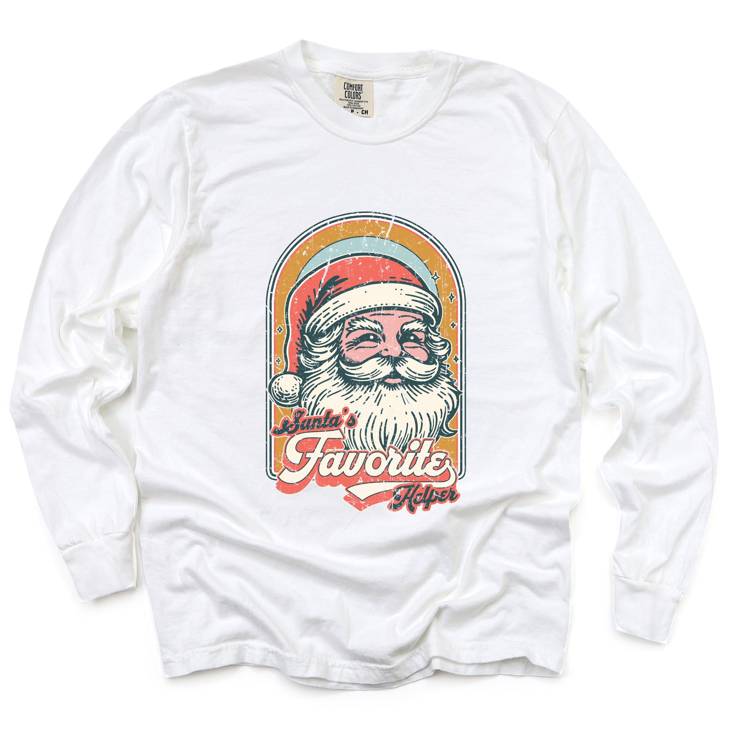 Santa's Favorite Helper Retro - Women's Garment Dyed Long Sleeve Graphic T-Shirt