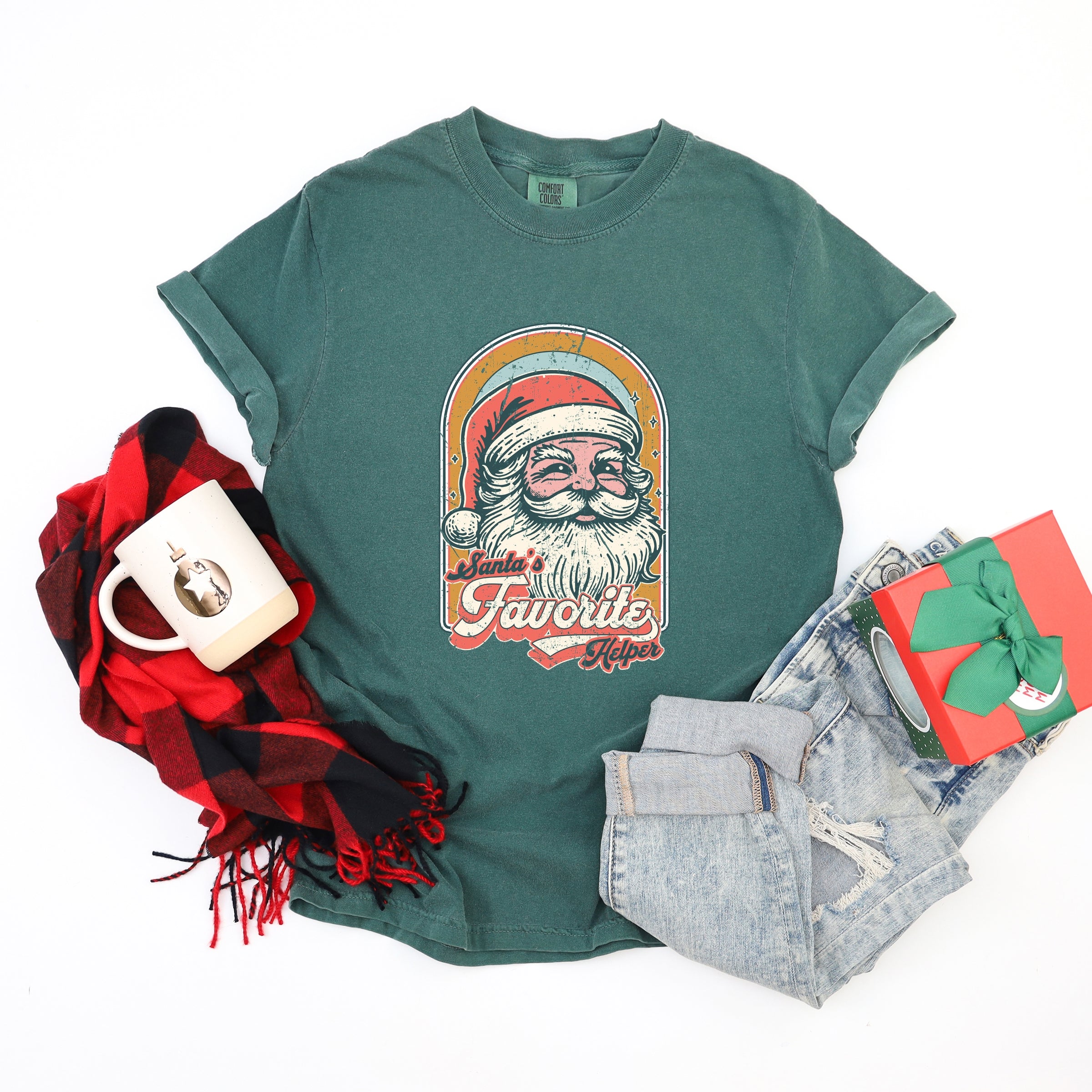 Santa's Favorite Helper Retro - Women's Garment Dyed Graphic T-Shirt