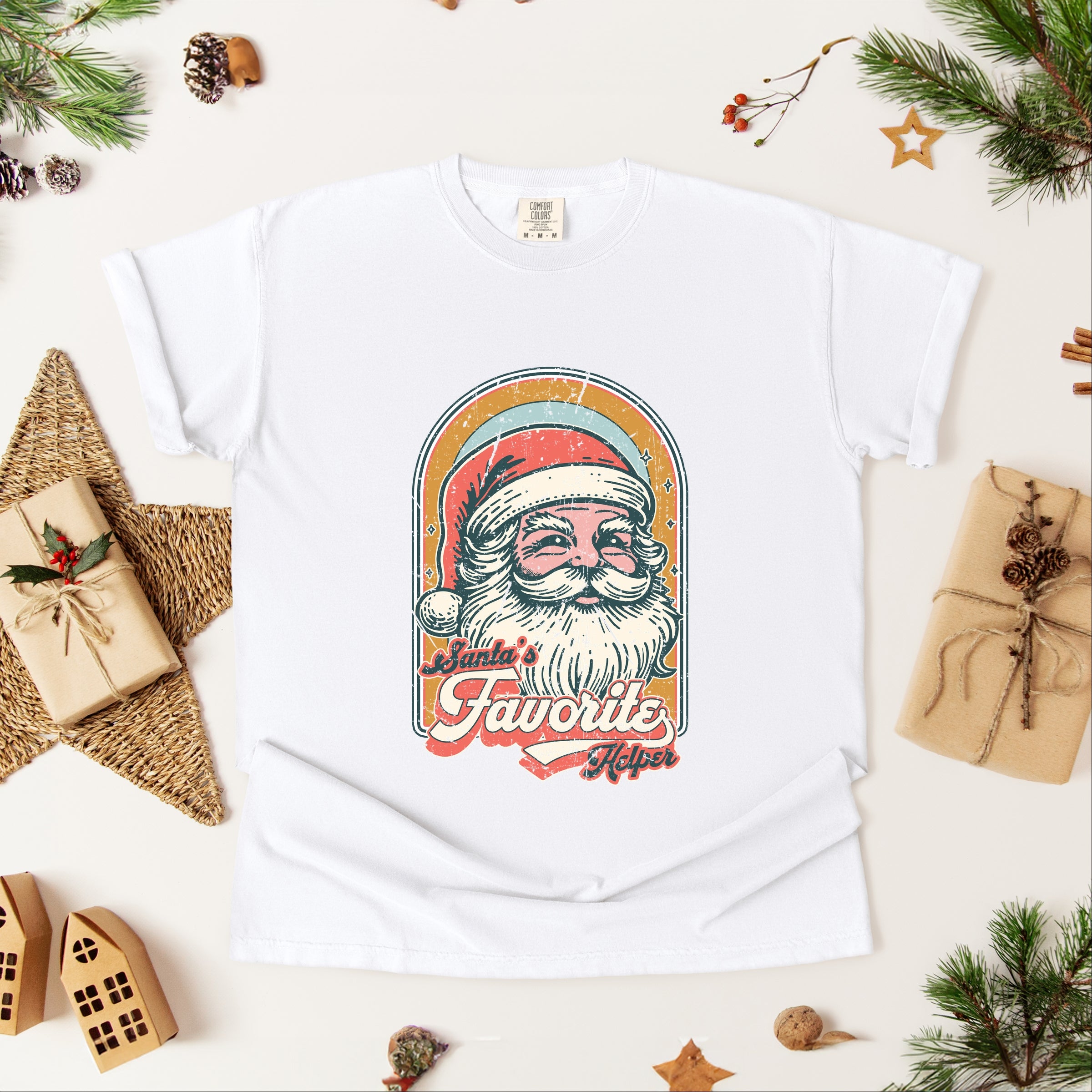 Santa's Favorite Helper Retro - Women's Garment Dyed Graphic T-Shirt