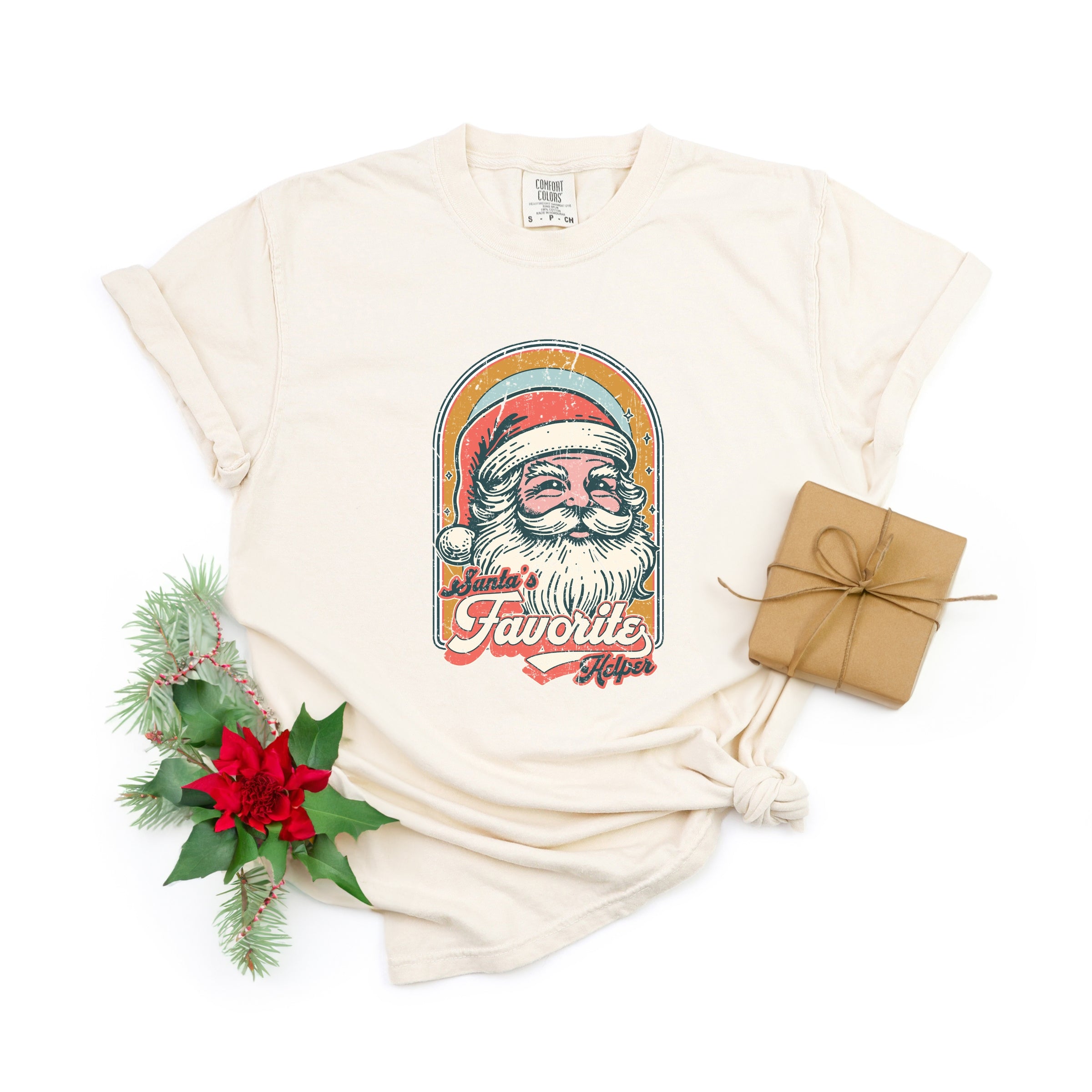 Santa's Favorite Helper Retro - Women's Garment Dyed Graphic T-Shirt